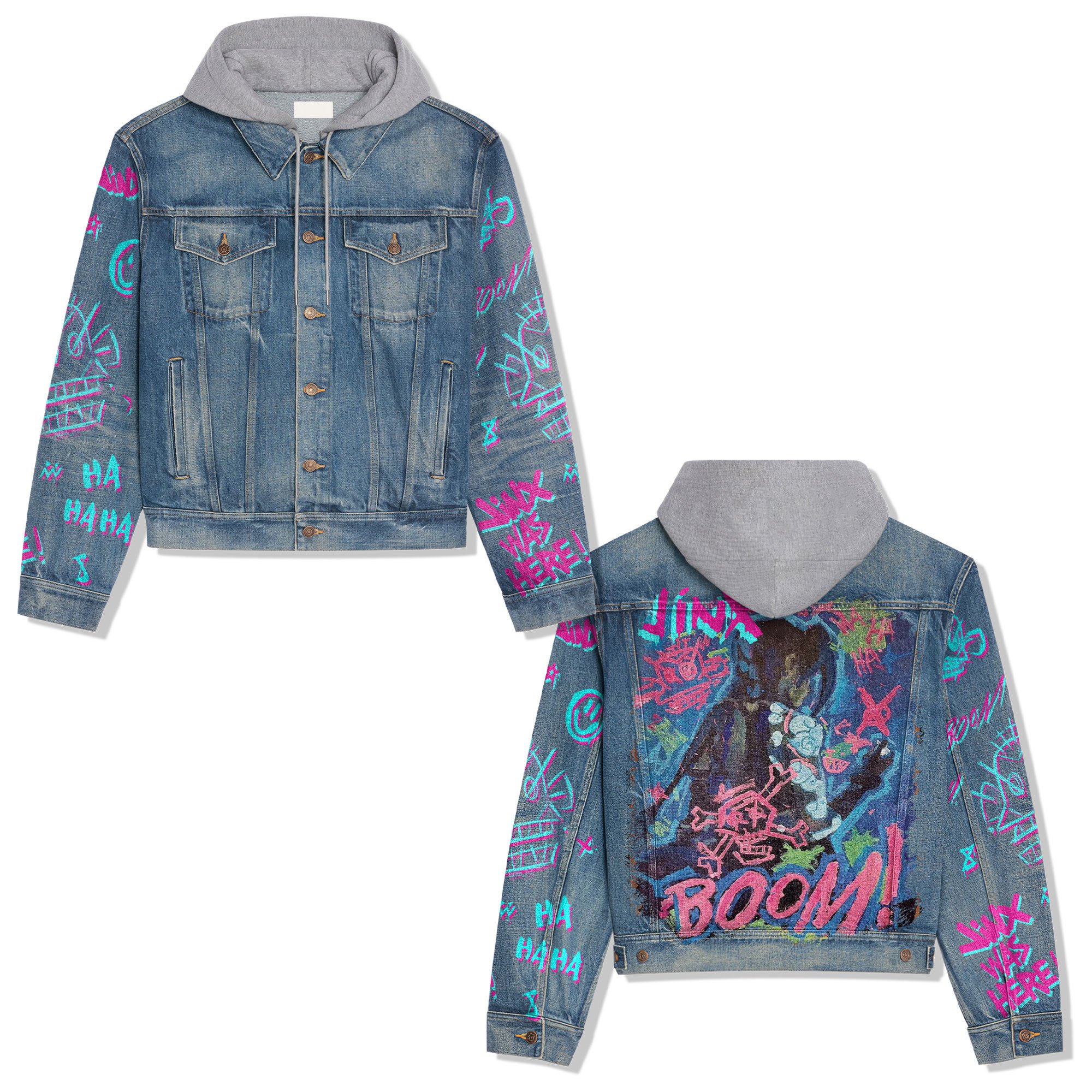 Jinx Arcane Games Style Hooded Denim Jacket For Fans