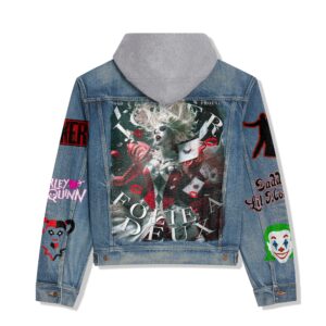 Joker Movie Style Hooded Denim Jacket For Fans