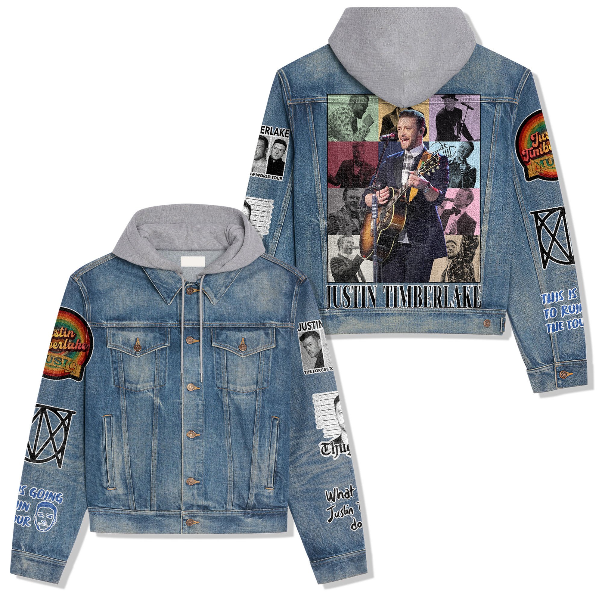 Justin Timberlake Music Style Hooded Denim Jacket For Fans
