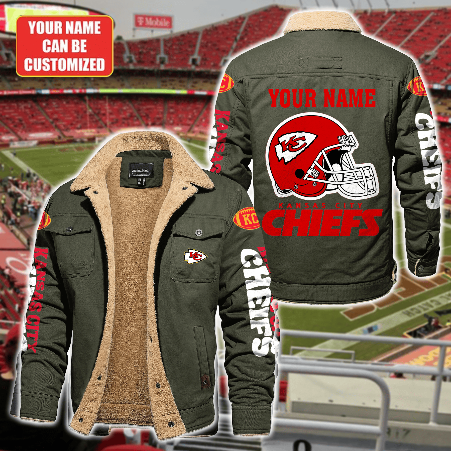 Kansas City Chiefs NFL Style Fleece Thermal Cotton Jacket For Fans