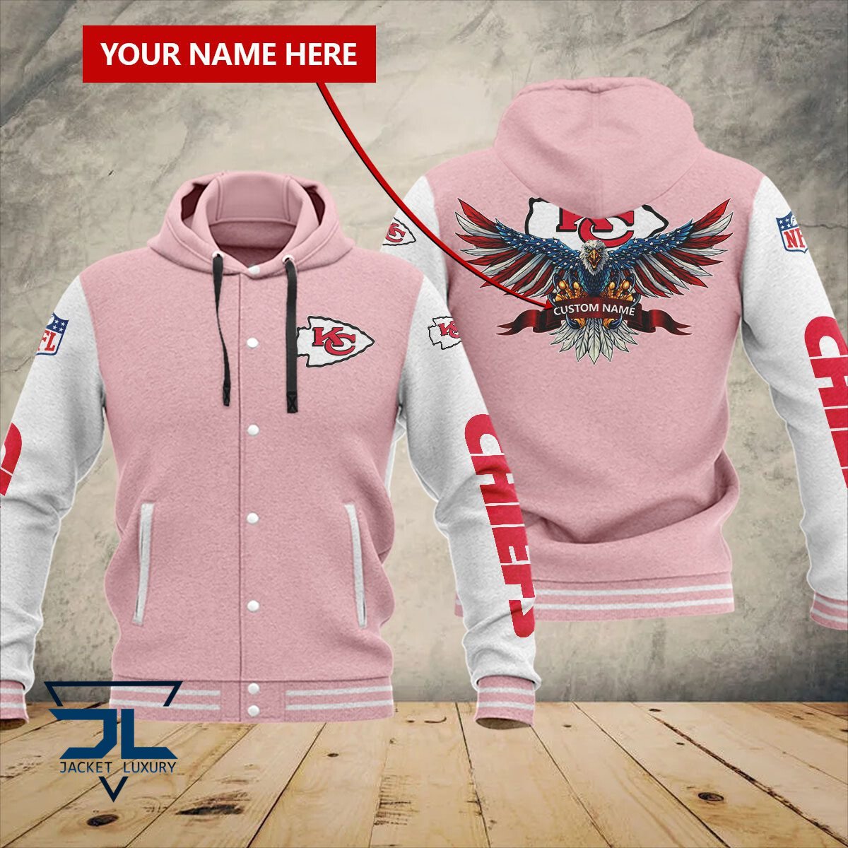Kansas City Chiefs NFL Style Hooded Baseball Jacket For Fan
