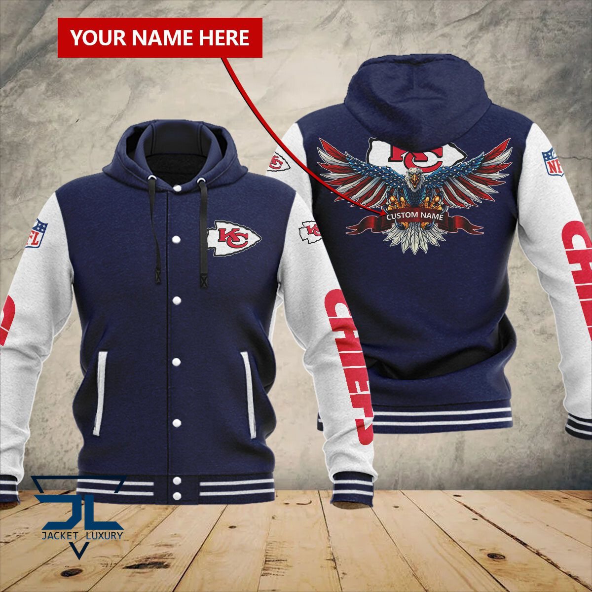 Kansas City Chiefs NFL Style Hooded Baseball Jacket For Fan