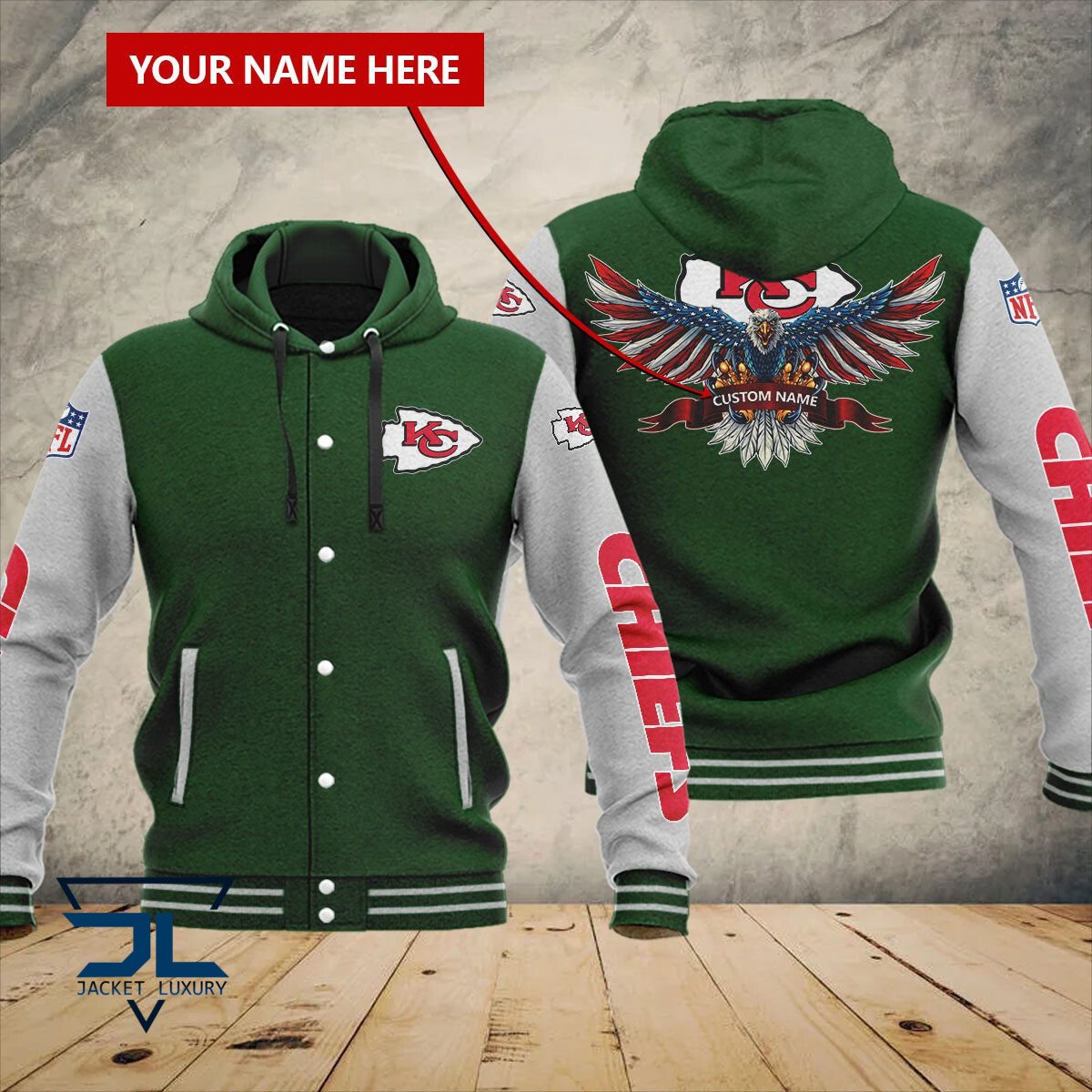 Kansas City Chiefs NFL Style Hooded Baseball Jacket For Fan