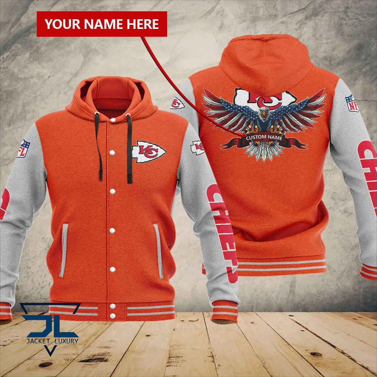 Kansas City Chiefs NFL Style Hooded Baseball Jacket For Fan