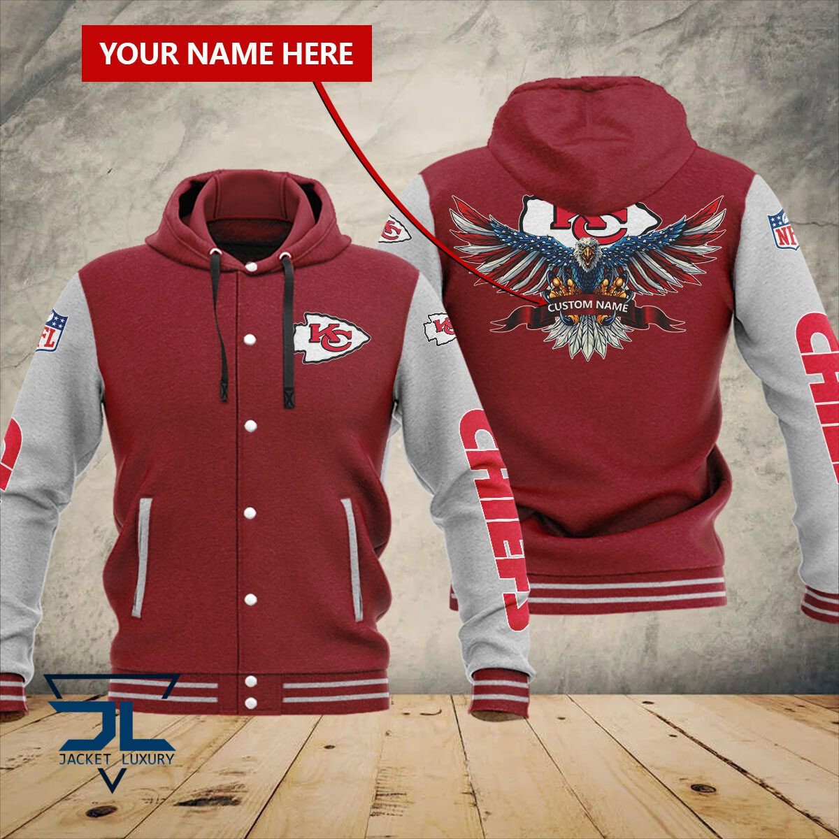 Kansas City Chiefs NFL Style Hooded Baseball Jacket For Fan