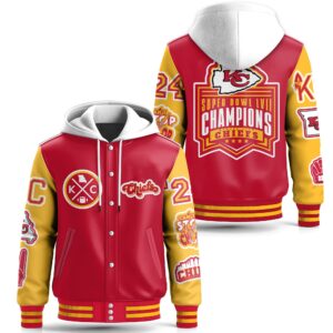 Kansas City Chiefs NFL Style Leather Baseball Jacket With Hooded For Fans