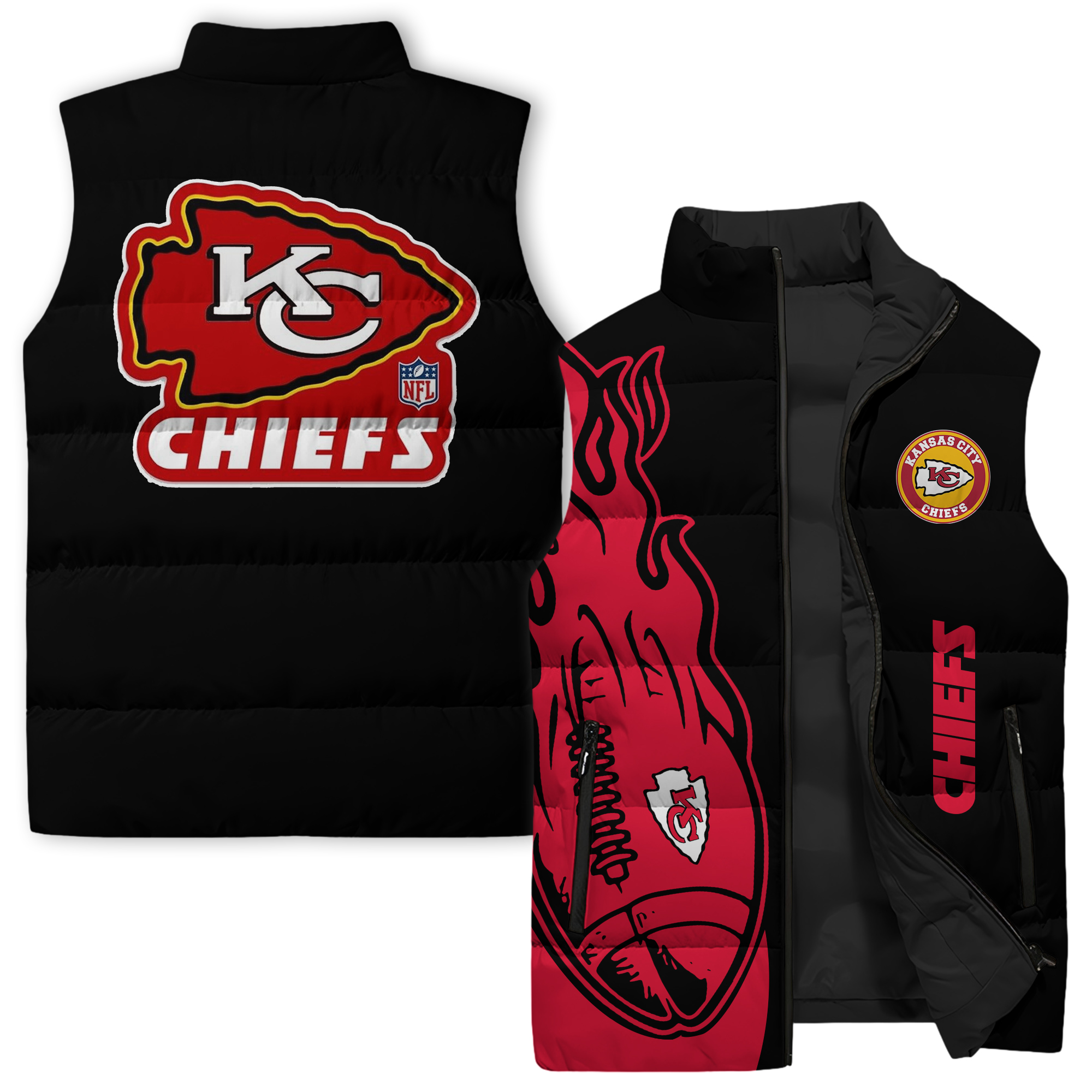 Kansas City Chiefs NFL Style Sleeveless Puffer Jacket For Fans