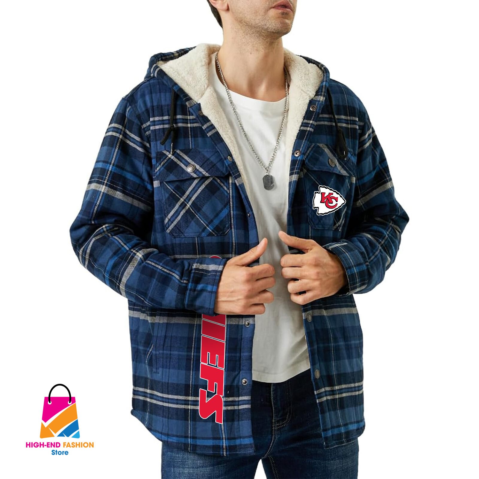 Kansas City Chiefs NFL Style Zip Fleece Flannel Jacket For Fans