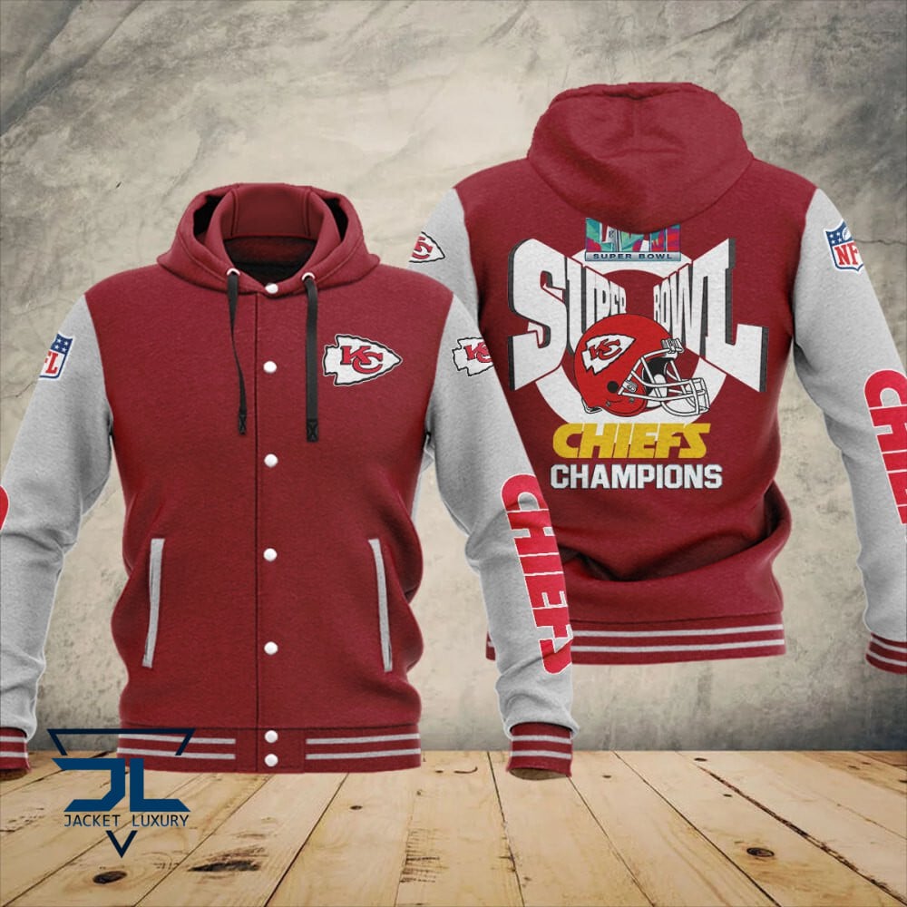 Kansas City Chiefs Super Bowl LVII Champions Varsity NFL Style Hooded Baseball Jacket For Fan