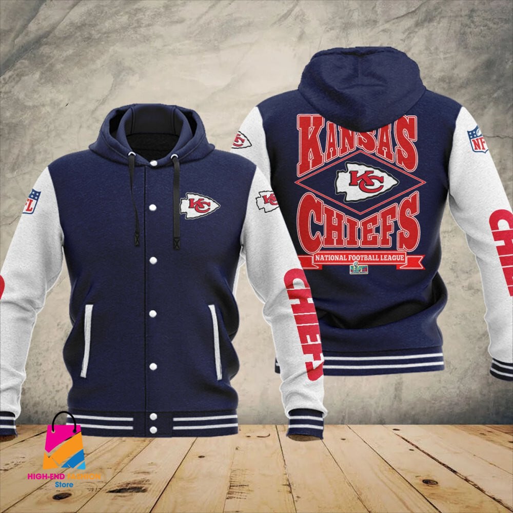 Kansas City Chiefs Super Bowl LVII Champions Varsity NFL Style Hooded Baseball Jacket For Fan