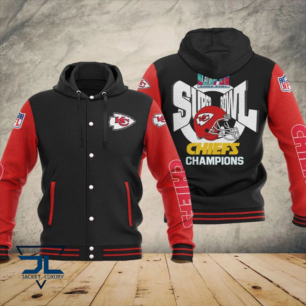 Kansas City Chiefs Super Bowl LVII Champions Varsity NFL Style Hooded Baseball Jacket For Fan