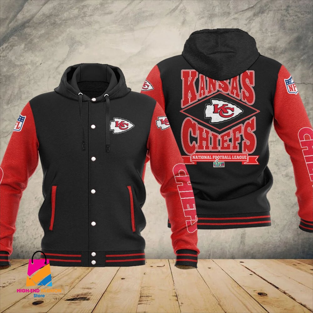Kansas City Chiefs Super Bowl LVII Champions Varsity NFL Style Hooded Baseball Jacket For Fan