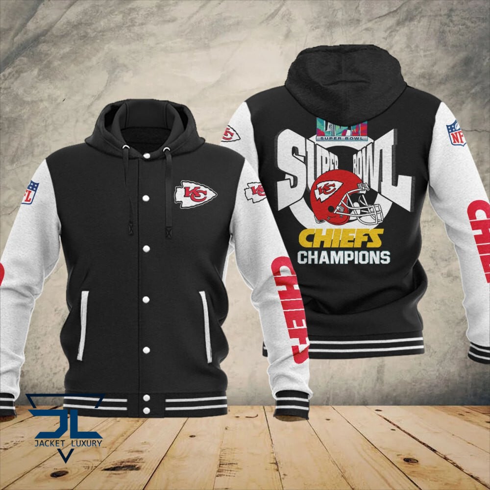 Kansas City Chiefs Super Bowl LVII Champions Varsity NFL Style Hooded Baseball Jacket For Fan