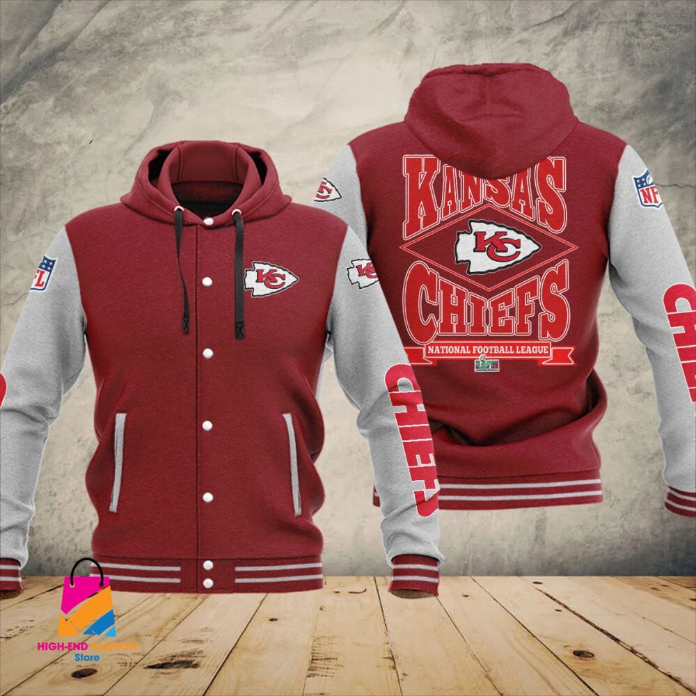 Kansas City Chiefs Super Bowl LVII Champions Varsity NFL Style Hooded Baseball Jacket For Fan