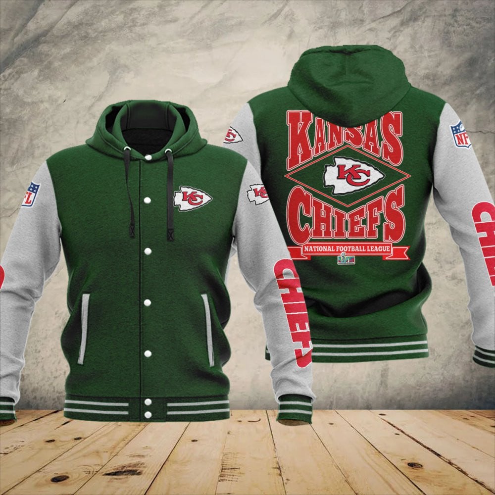 Kansas City Chiefs Super Bowl LVII Champions Varsity NFL Style Hooded Baseball Jacket For Fan