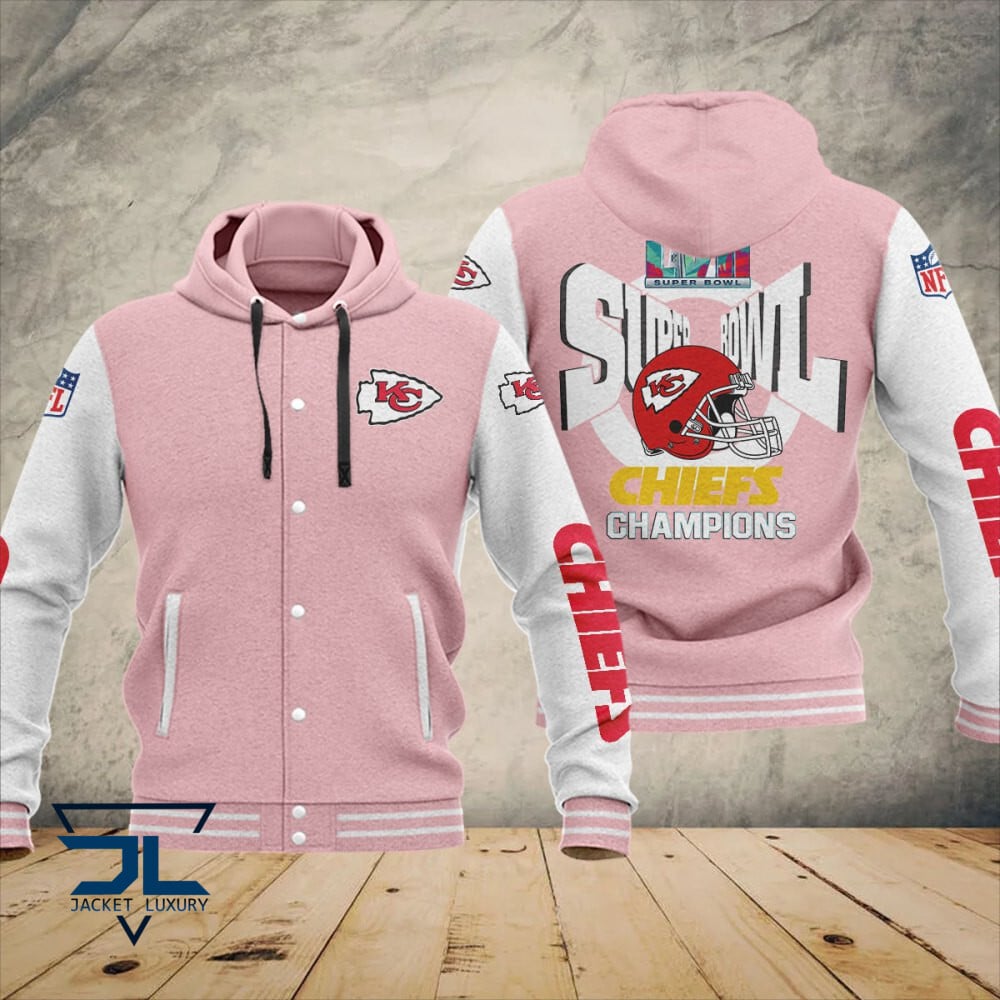 Kansas City Chiefs Super Bowl LVII Champions Varsity NFL Style Hooded Baseball Jacket For Fan