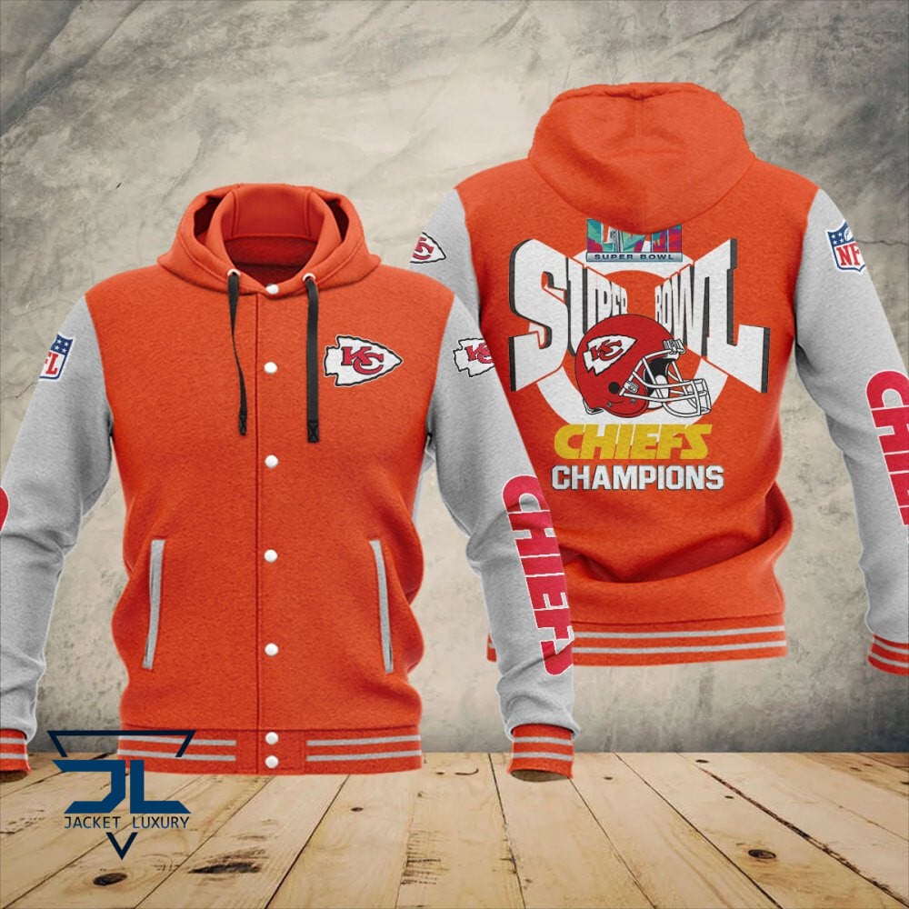 Kansas City Chiefs Super Bowl LVII Champions Varsity NFL Style Hooded Baseball Jacket For Fan
