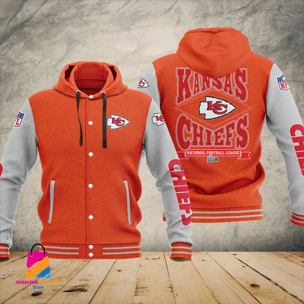 Kansas City Chiefs Super Bowl LVII Champions Varsity NFL Style Hooded Baseball Jacket For Fan