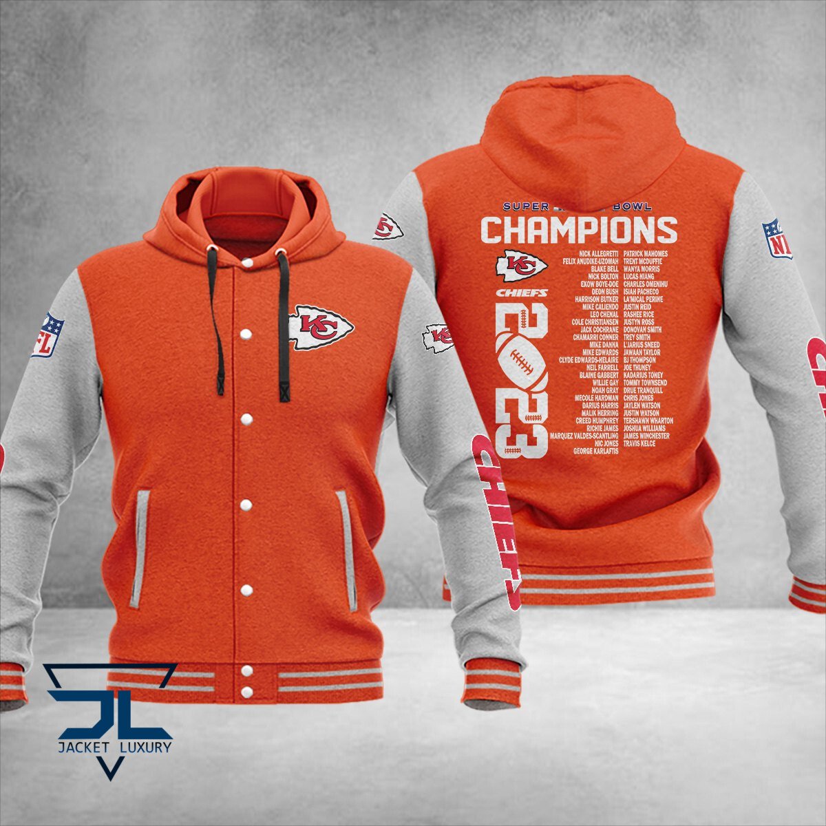 Kansas City Chiefs Super Bowl LVIII Champions NFL Style Hooded Baseball Jacket For Fan