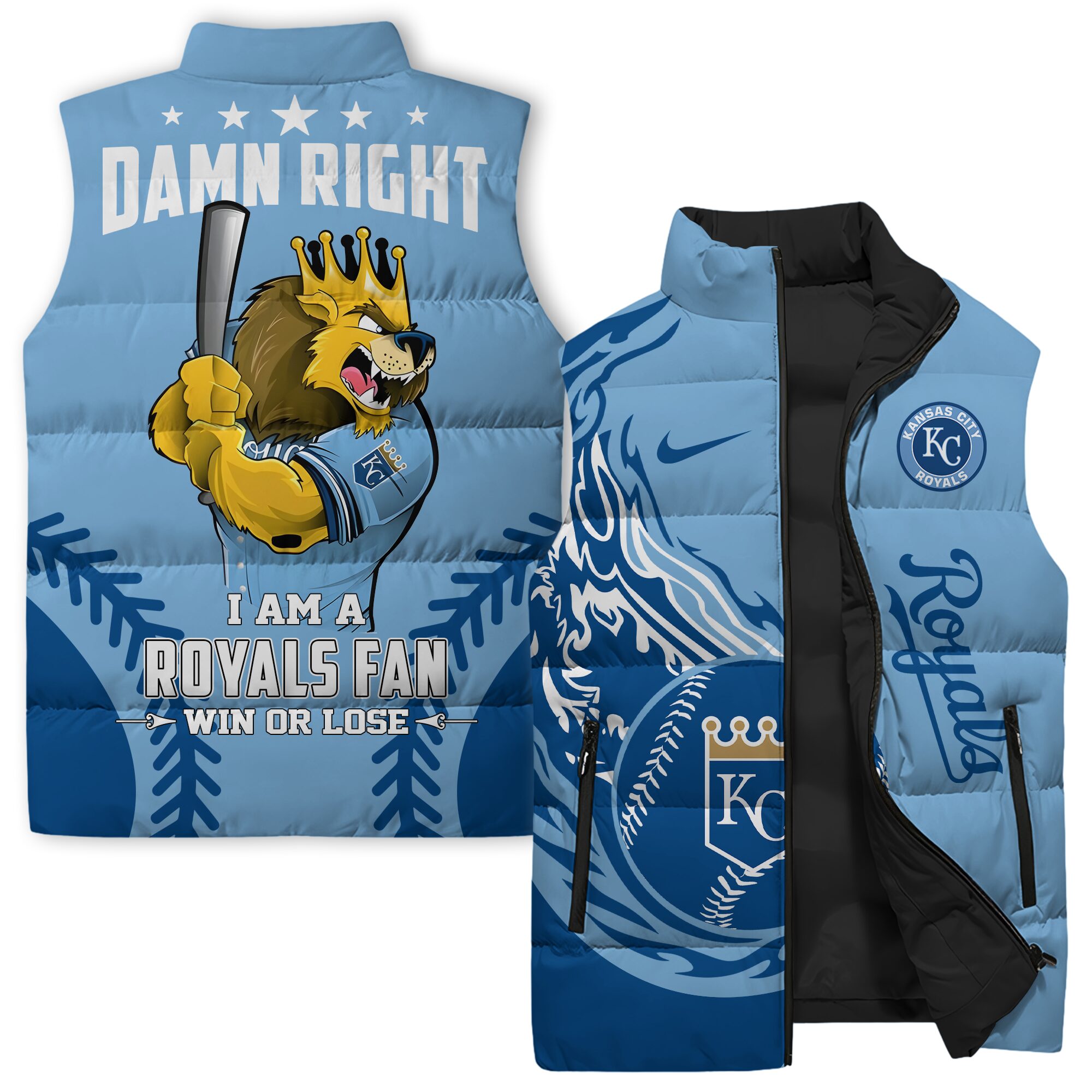 Kansas City Royals MLB Style Sleeveless Puffer Jacket For Fans