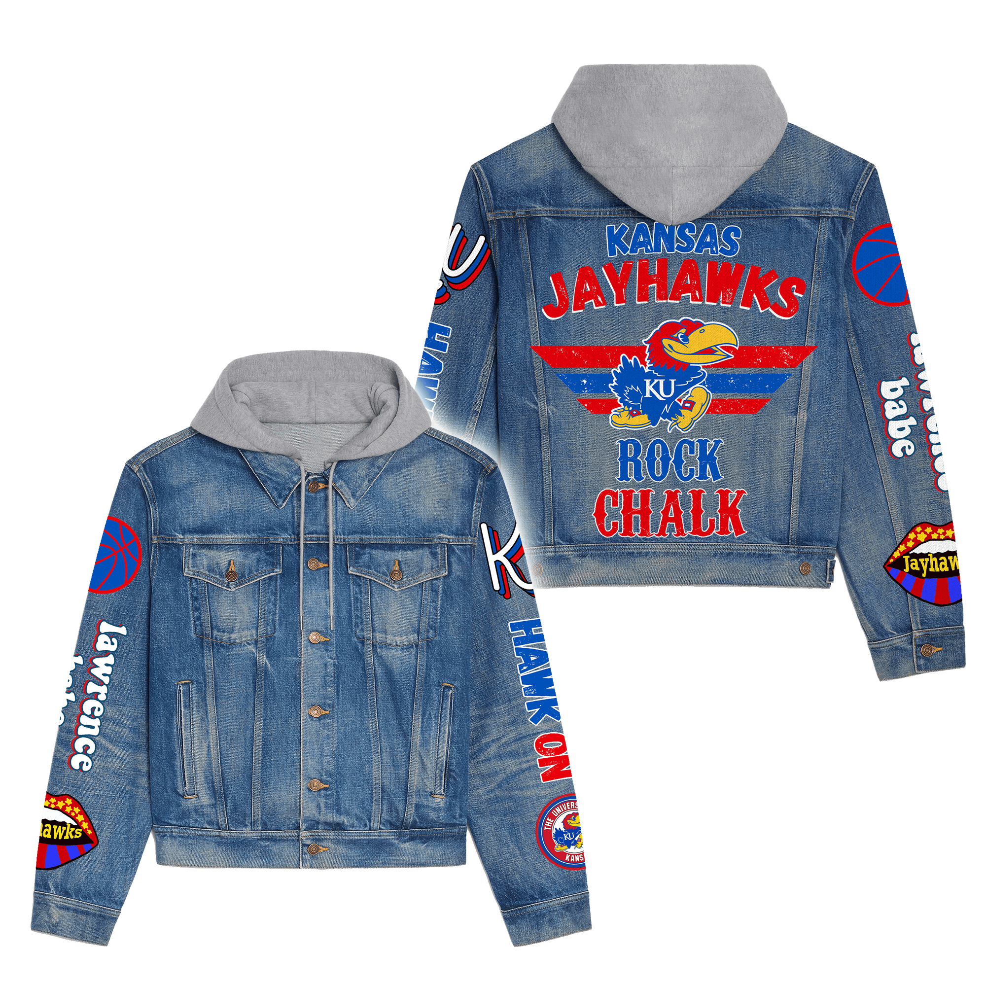 Kansas Jayhawks NCAA Style Hooded Denim Jacket For Fans