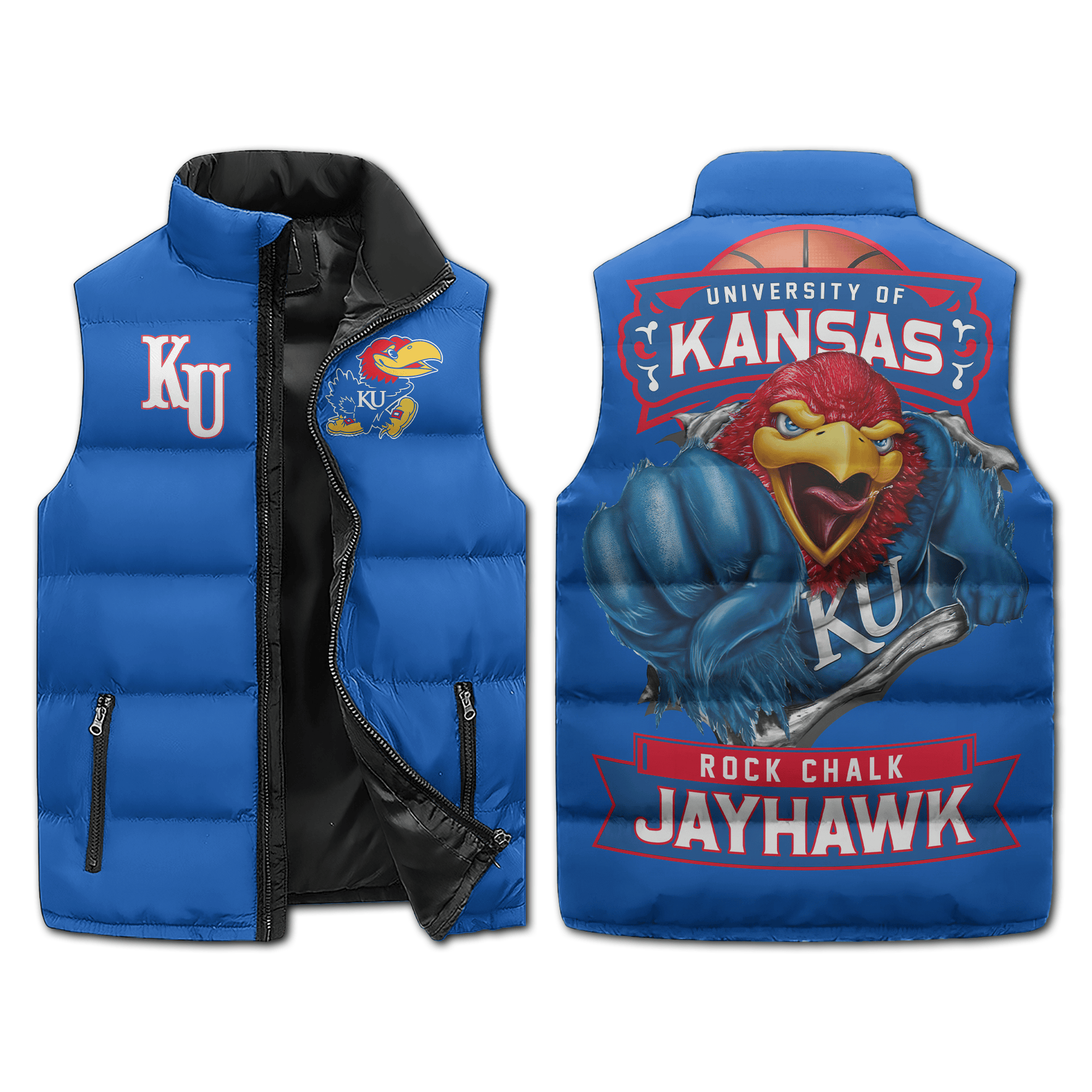 Kansas Jayhawks NCAA Style Sleeveless Puffer Jacket For Fans