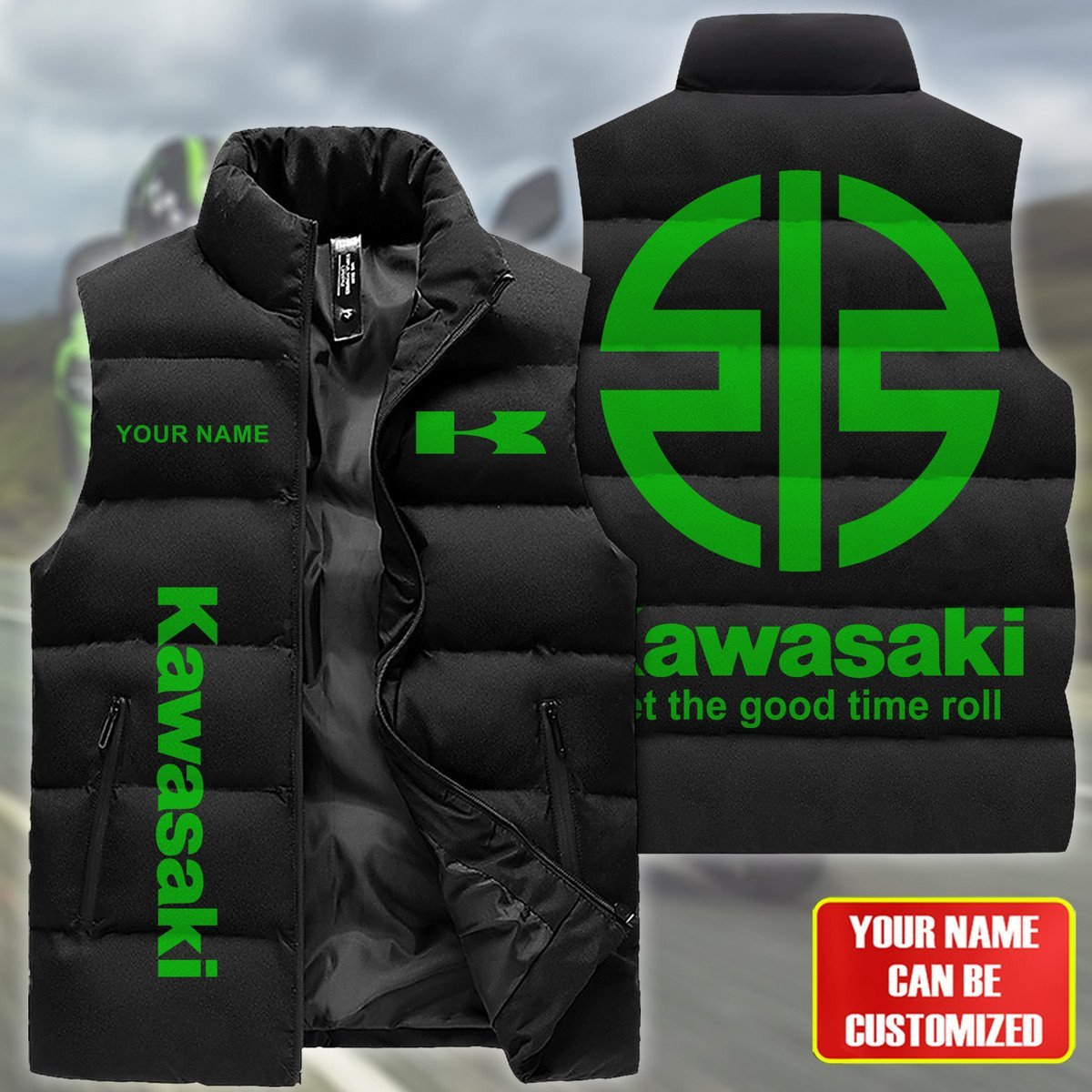 Kawasaki Car Personalized Style Sleeveless Puffer Jacket For Fans