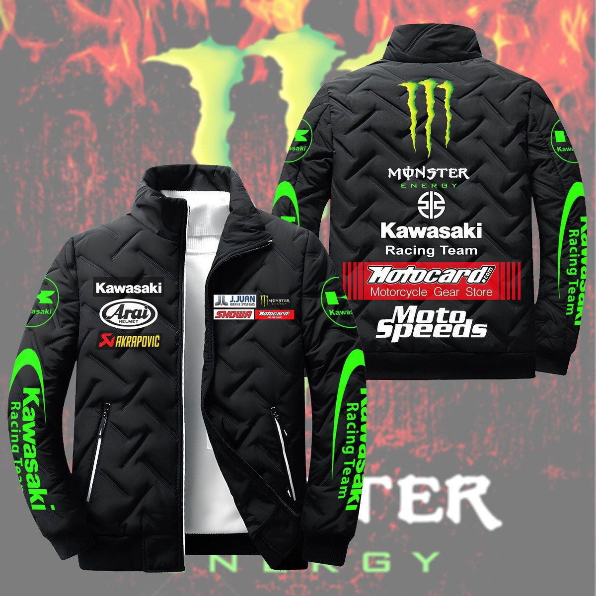 Kawasaki Car Style Puffer Jacket For Fans