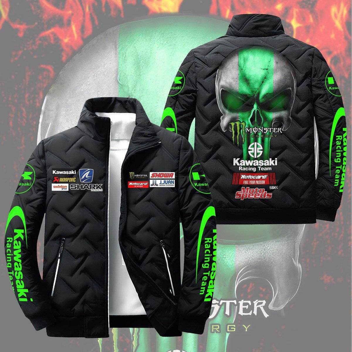 Kawasaki Car Style Puffer Jacket For Fans