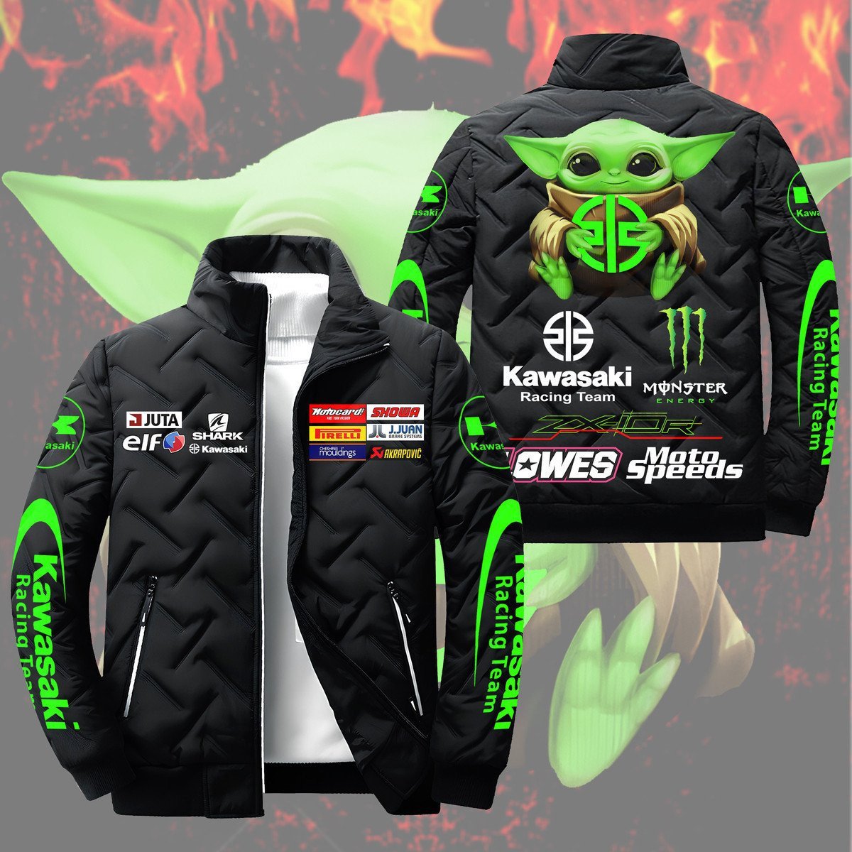 Kawasaki Car Style Puffer Jacket For Fans