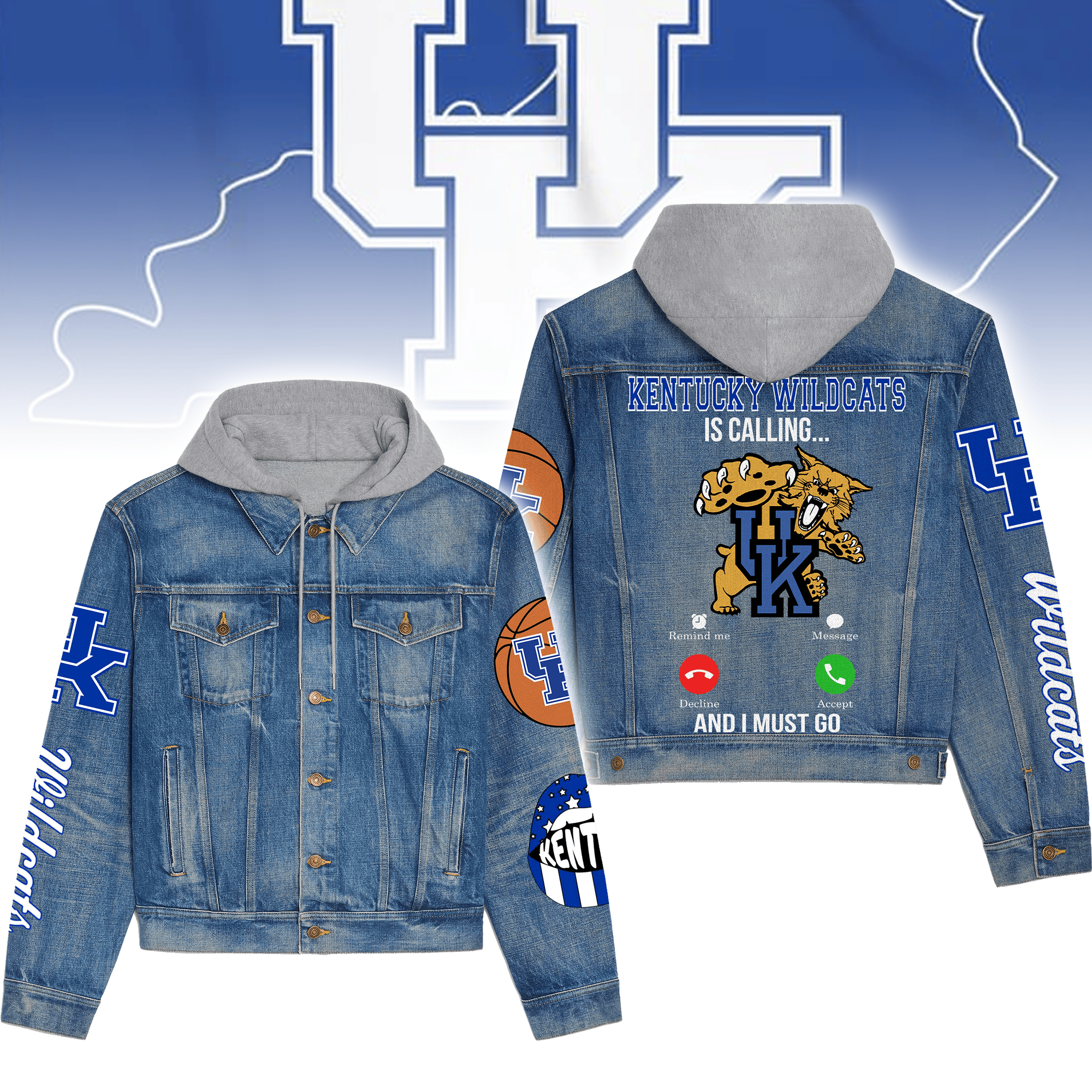 Kentucky Wildcats NCAA Style Hooded Denim Jacket For Fans