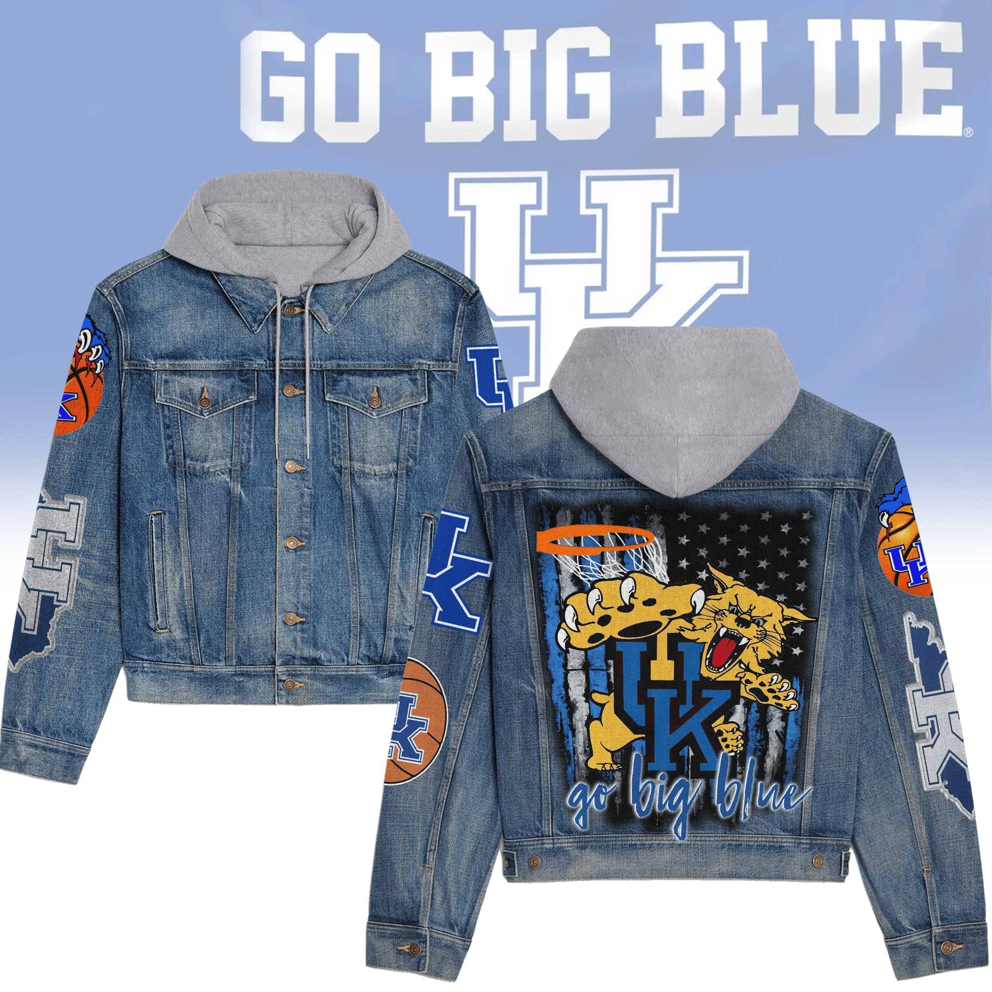 Kentucky Wildcats NCAA Style Hooded Denim Jacket For Fans