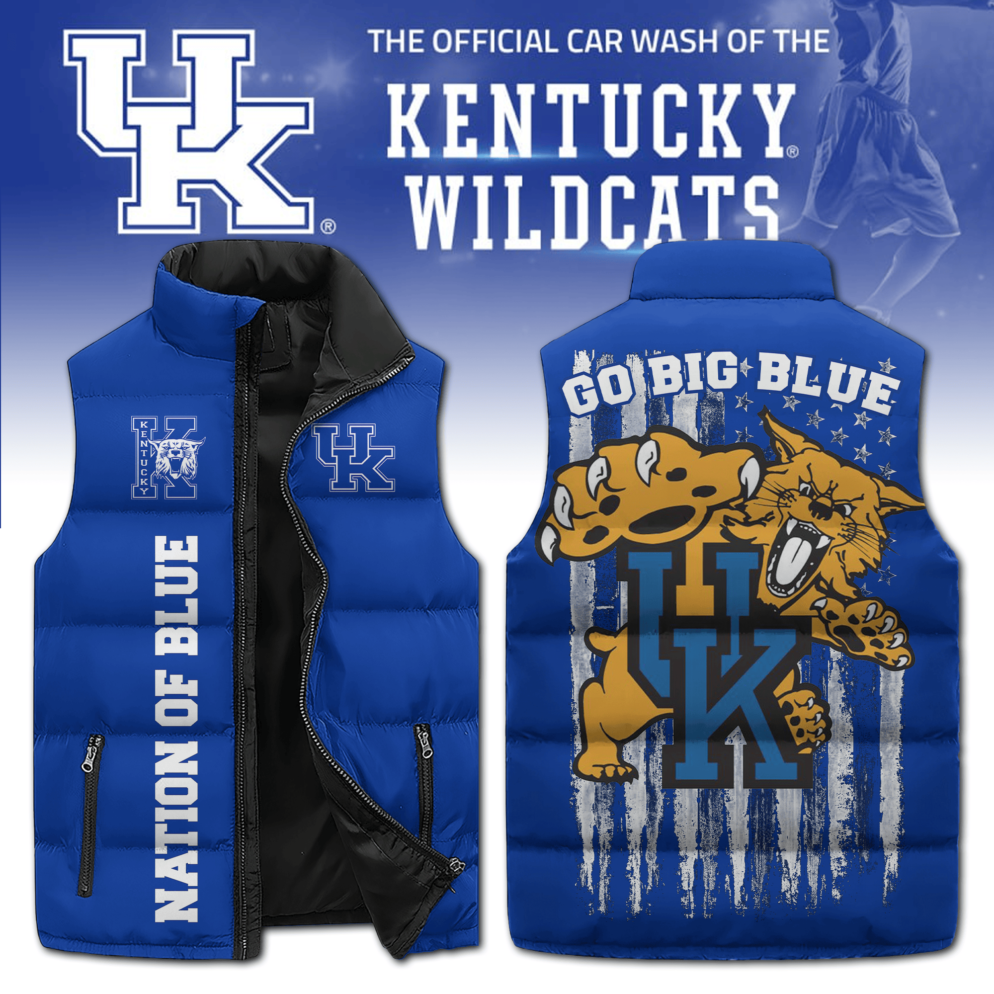 Kentucky Wildcats NCAA Style Sleeveless Puffer Jacket For Fans