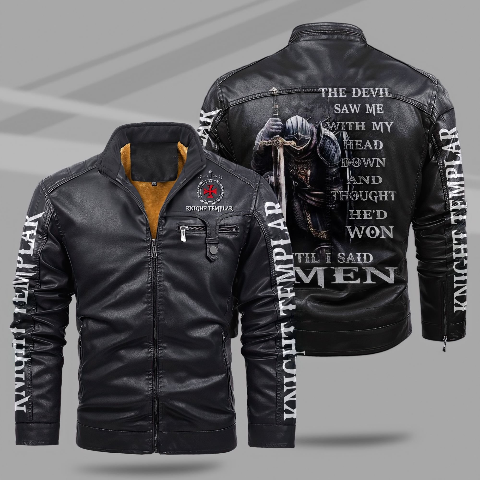 Knight Templar Style Fleece Lined Leather Jacket For Fans