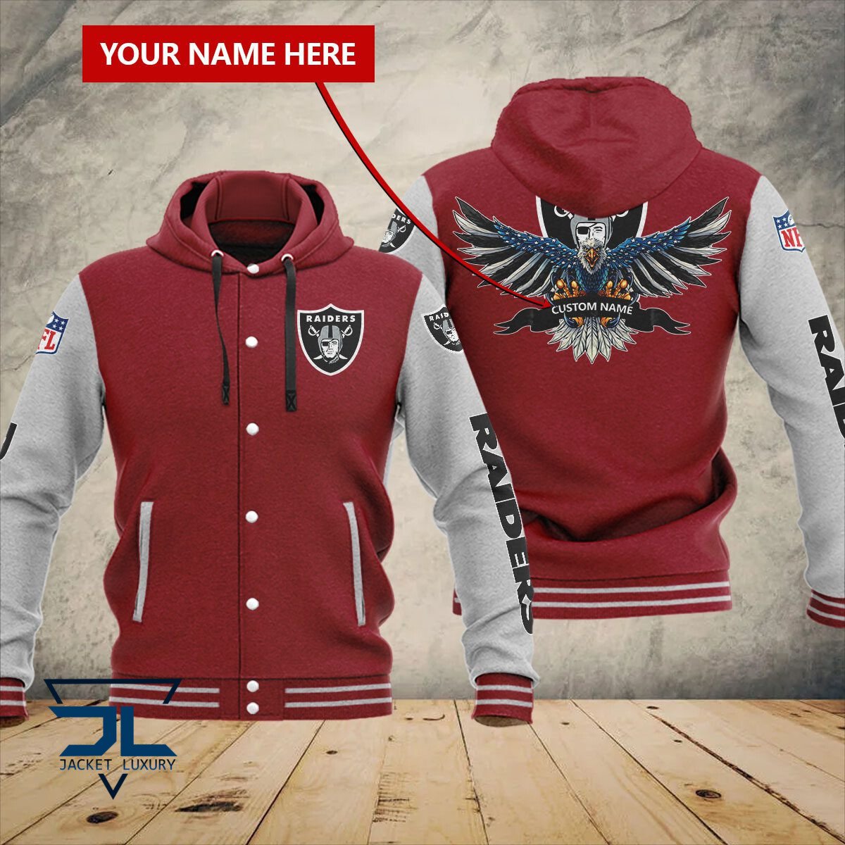 Las Vegas Raiders NFL Style Hooded Baseball Jacket For Fan