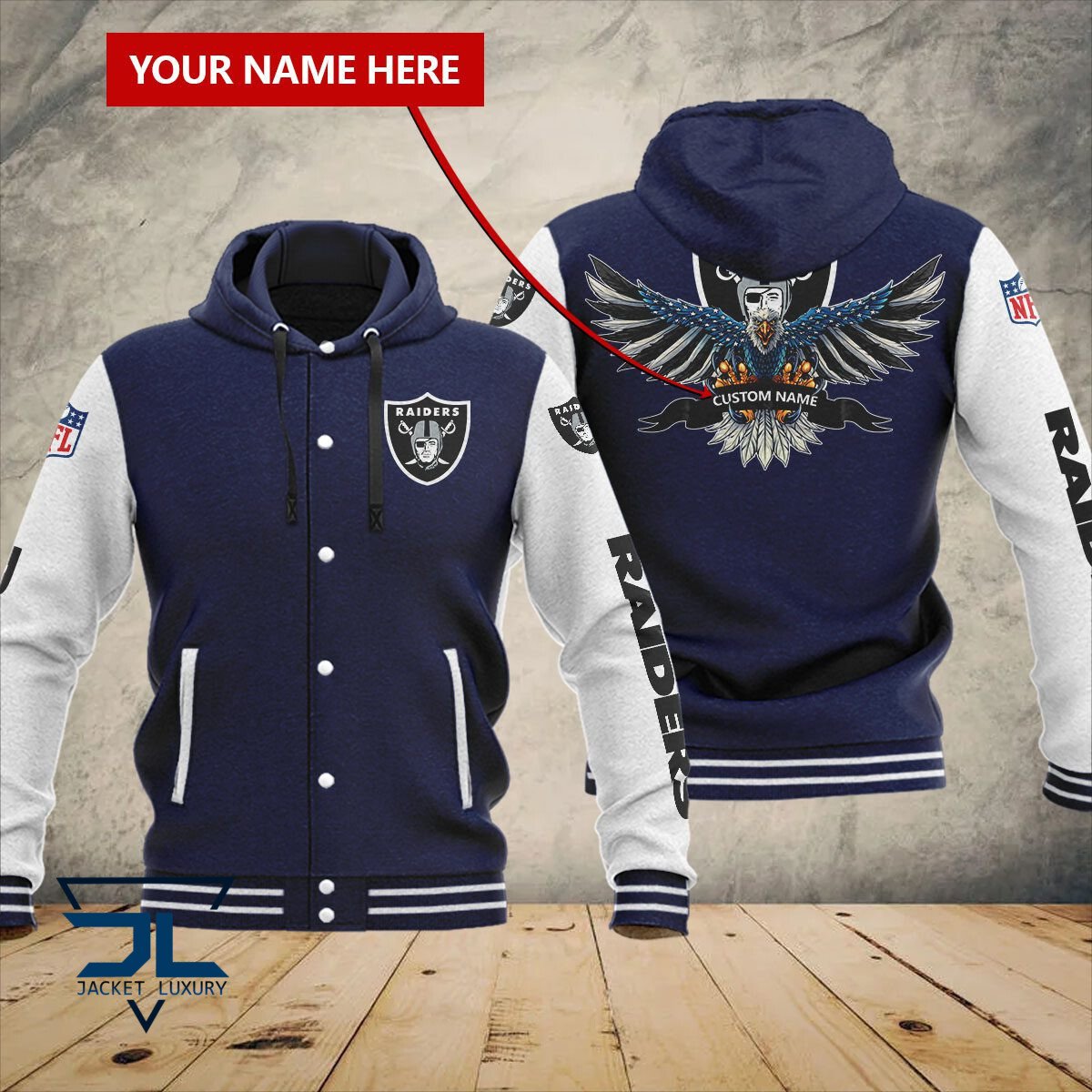 Las Vegas Raiders NFL Style Hooded Baseball Jacket For Fan
