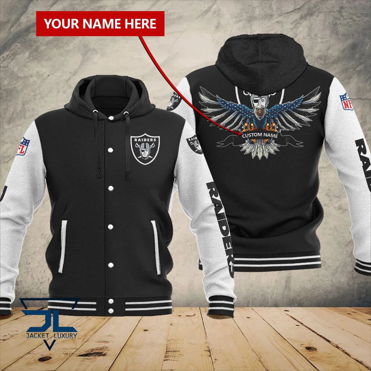 Las Vegas Raiders NFL Style Hooded Baseball Jacket For Fan