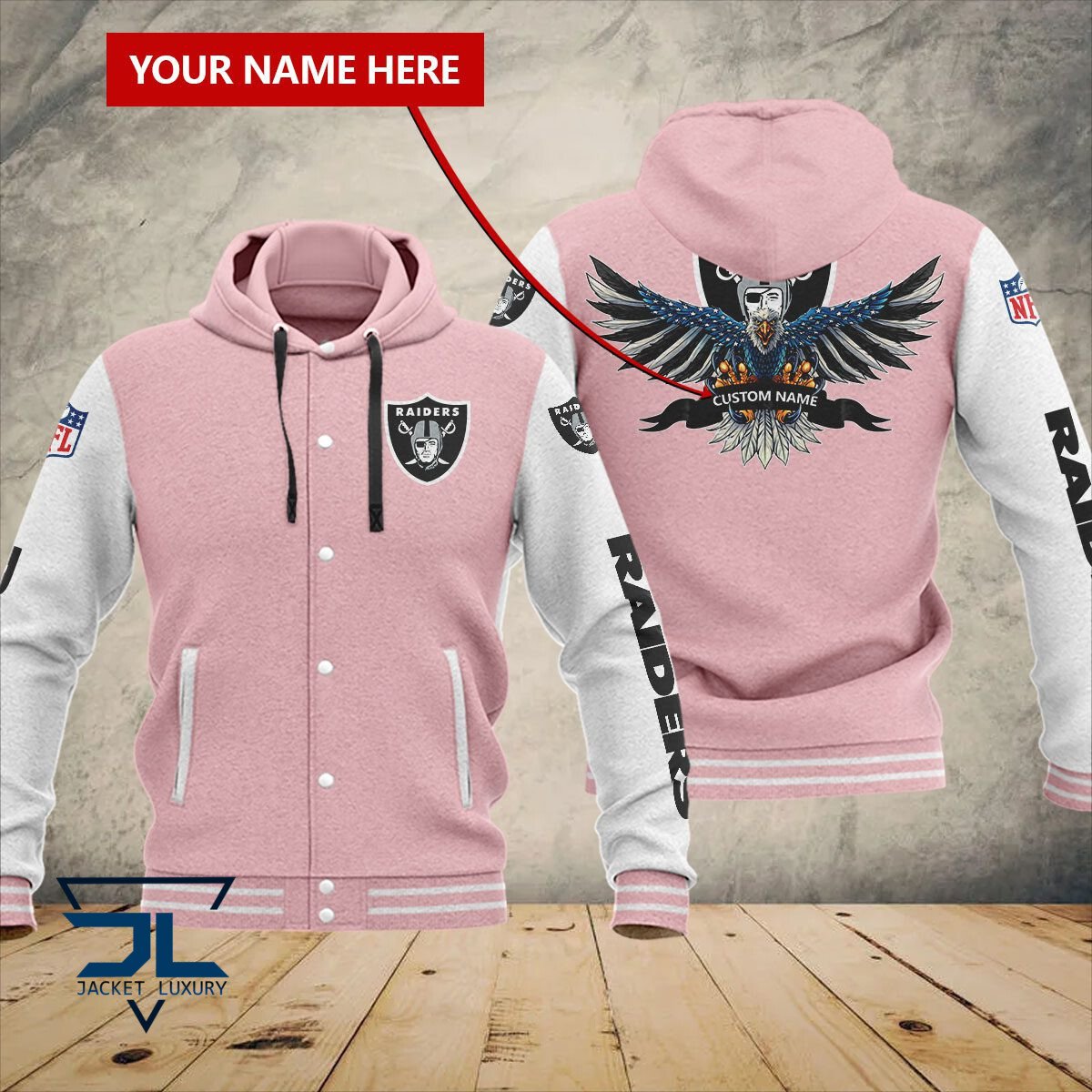 Las Vegas Raiders NFL Style Hooded Baseball Jacket For Fan