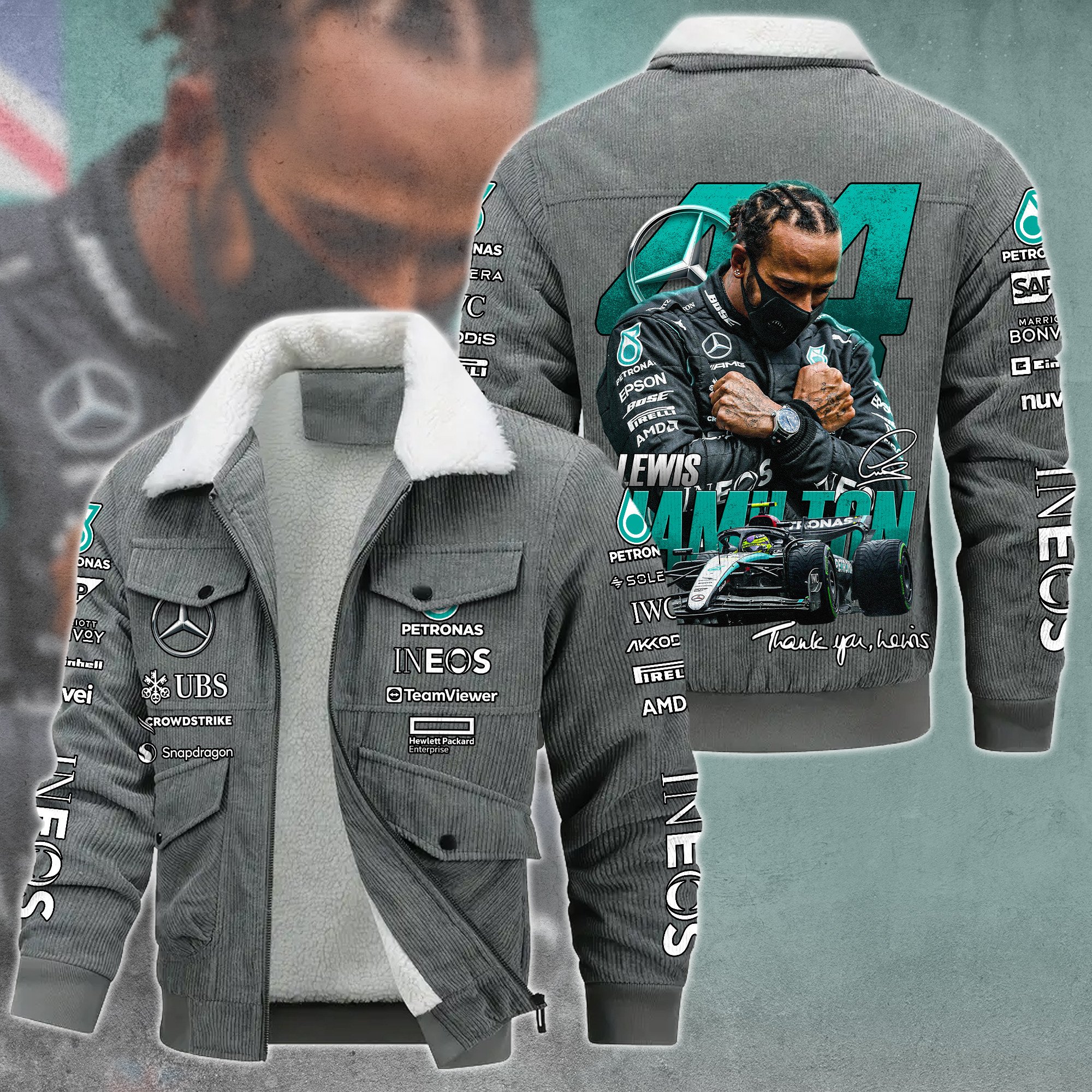 Lewis Hamilton F1 Racing Style Thermal Cotton Jacket Prim For Fans