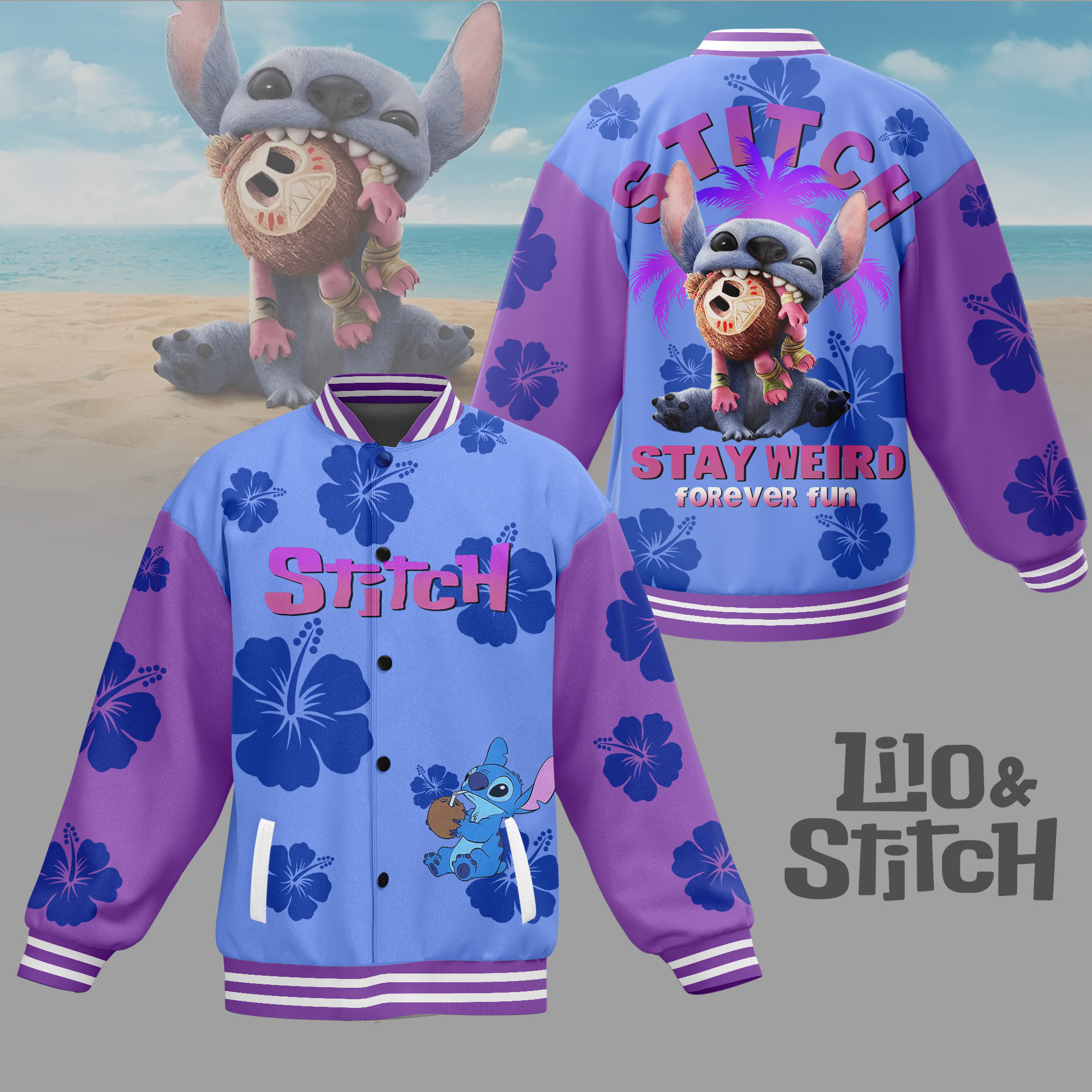 Lilo & Stitch Cartoon Style Baseball Jacket
