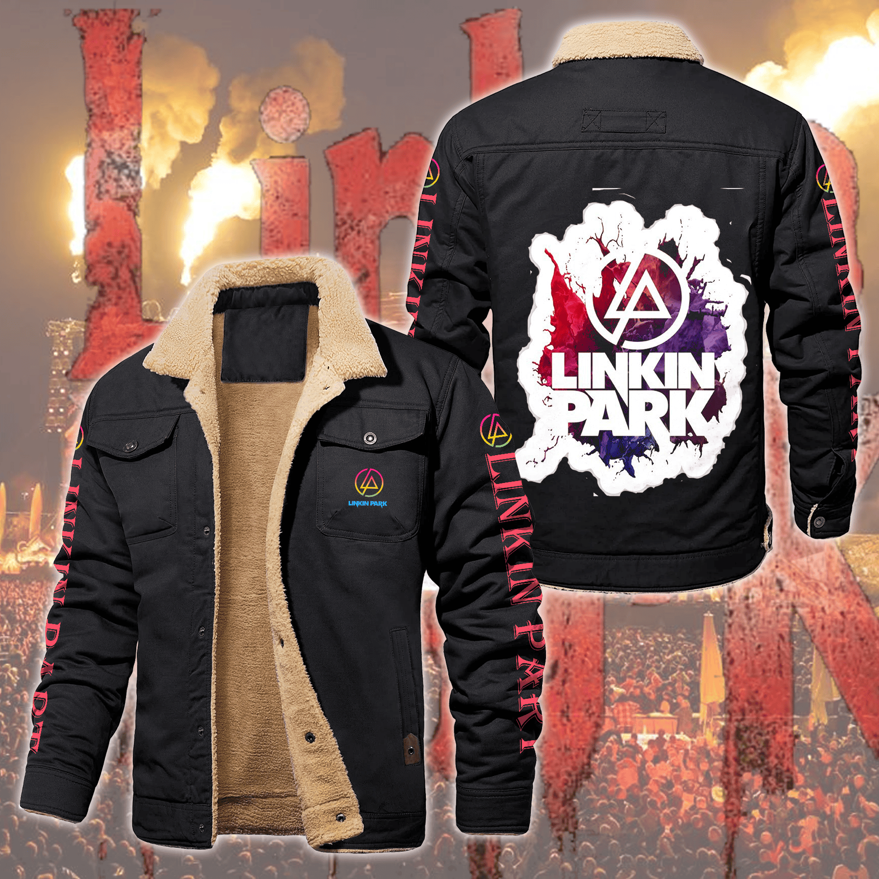 Linkin Park Music Style Fleece Thermal Cotton Jacket For Fans