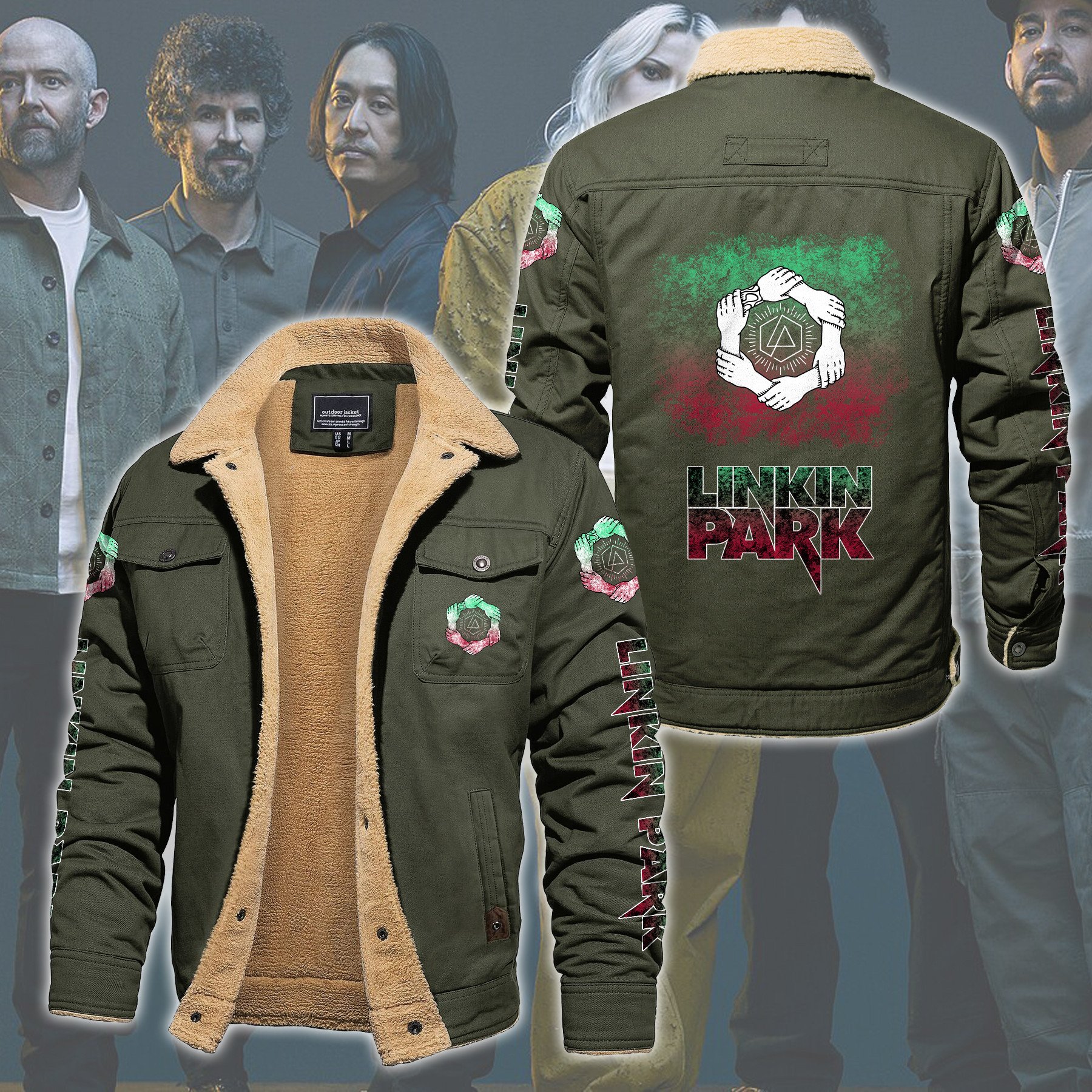 Linkin Park Music Style Fleece Thermal Cotton Jacket For Fans