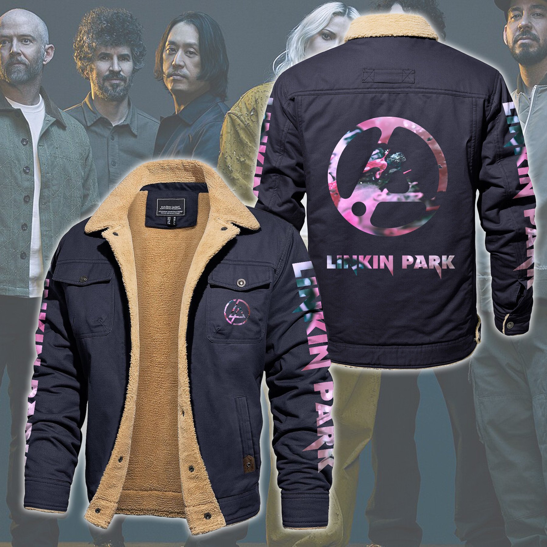 Linkin Park Music Style Fleece Thermal Cotton Jacket For Fans