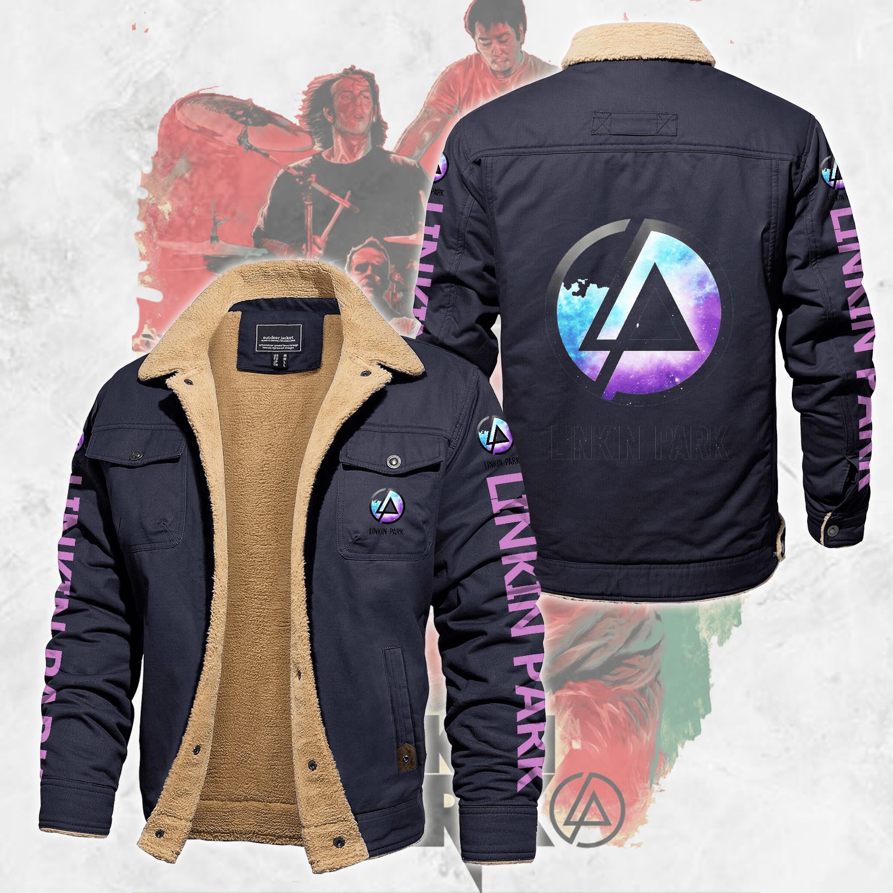 Linkin Park Music Style Fleece Thermal Cotton Jacket For Fans