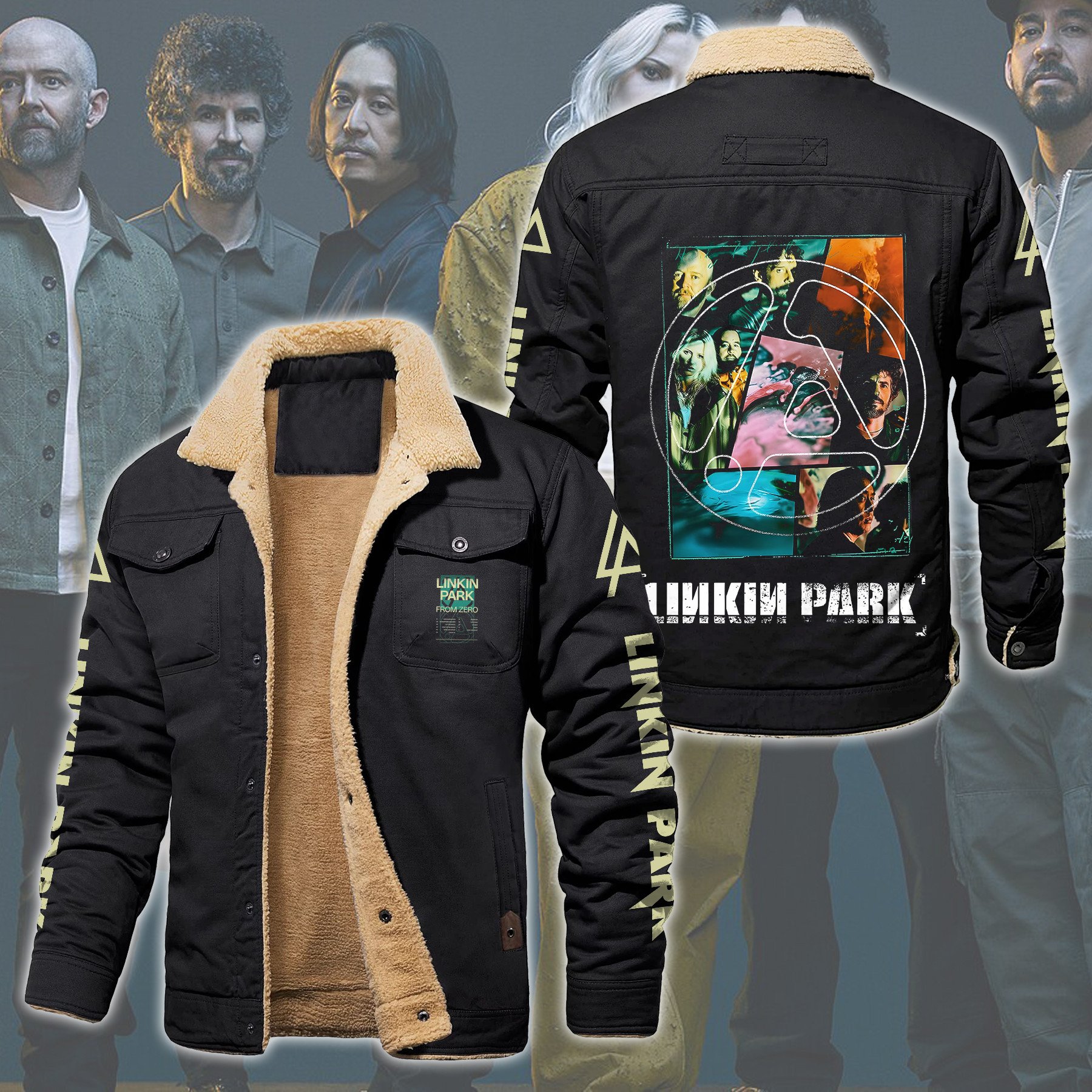 Linkin Park Music Style Fleece Thermal Cotton Jacket For Fans