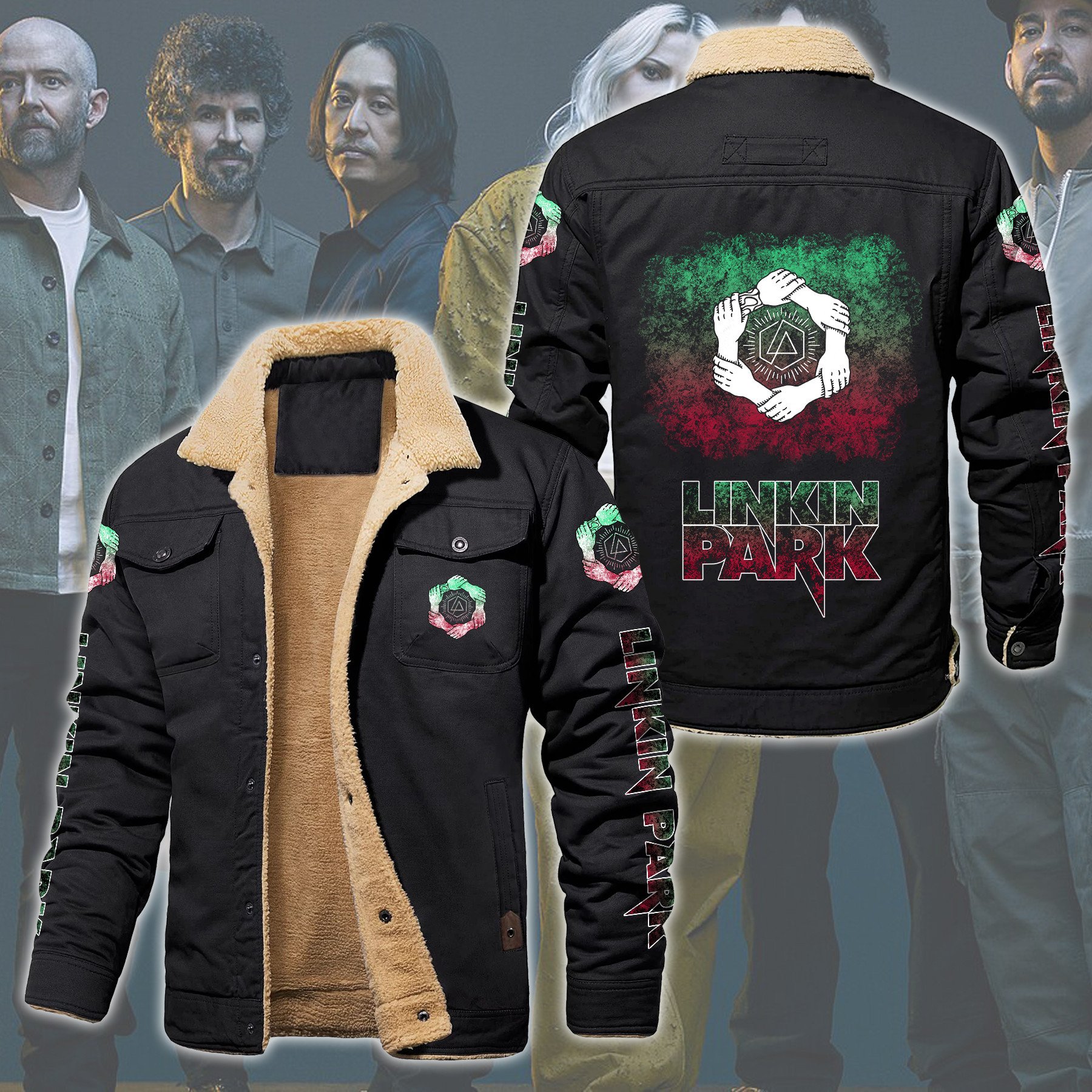 Linkin Park Music Style Fleece Thermal Cotton Jacket For Fans