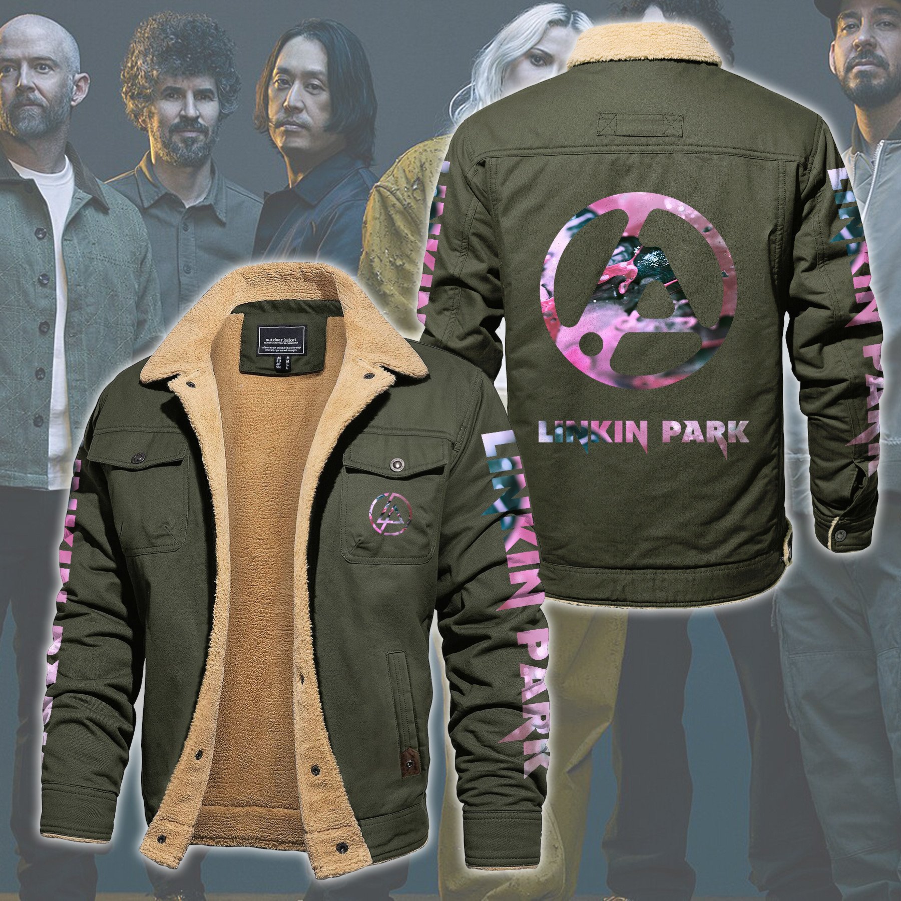 Linkin Park Music Style Fleece Thermal Cotton Jacket For Fans
