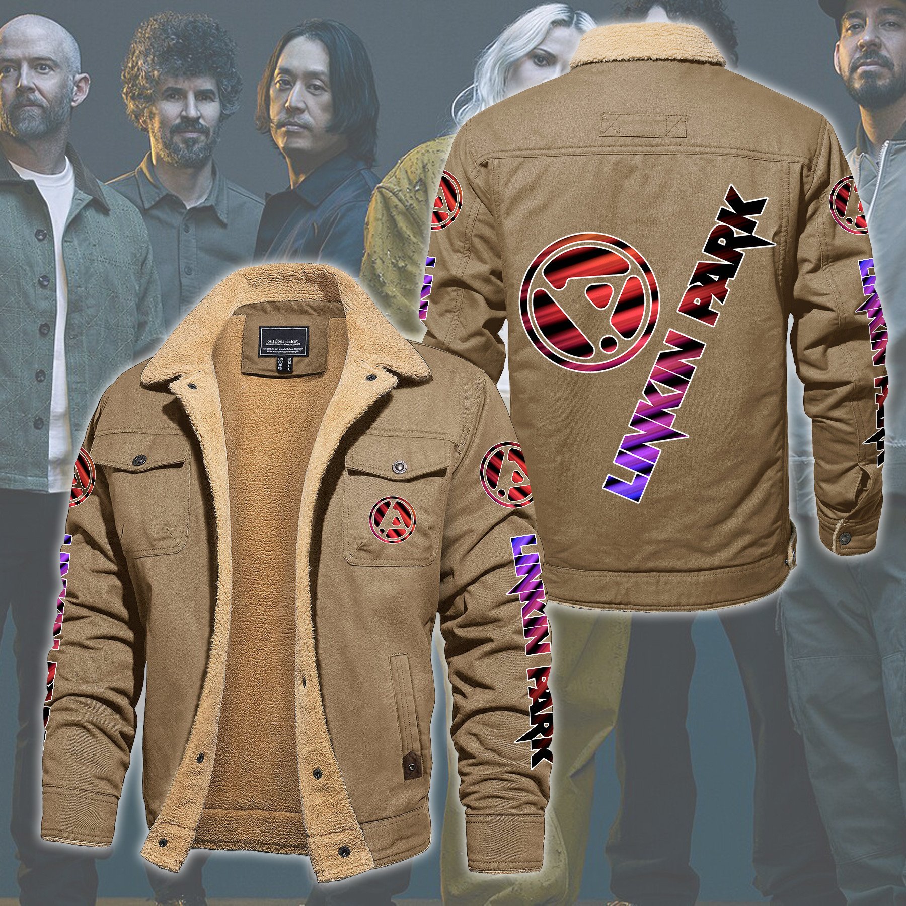 Linkin Park Music Style Fleece Thermal Cotton Jacket For Fans