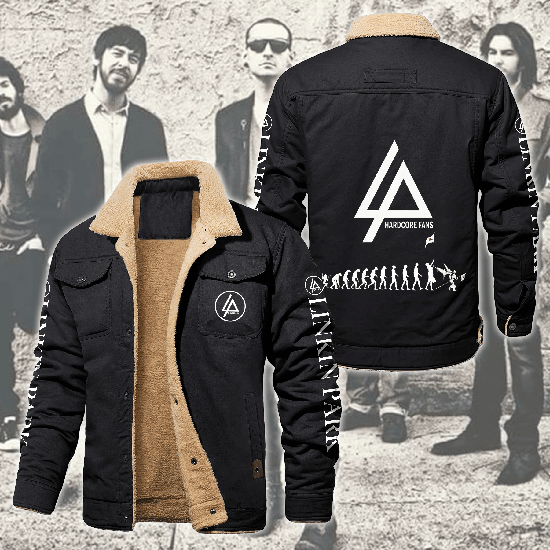 Linkin Park Music Style Fleece Thermal Cotton Jacket For Fans