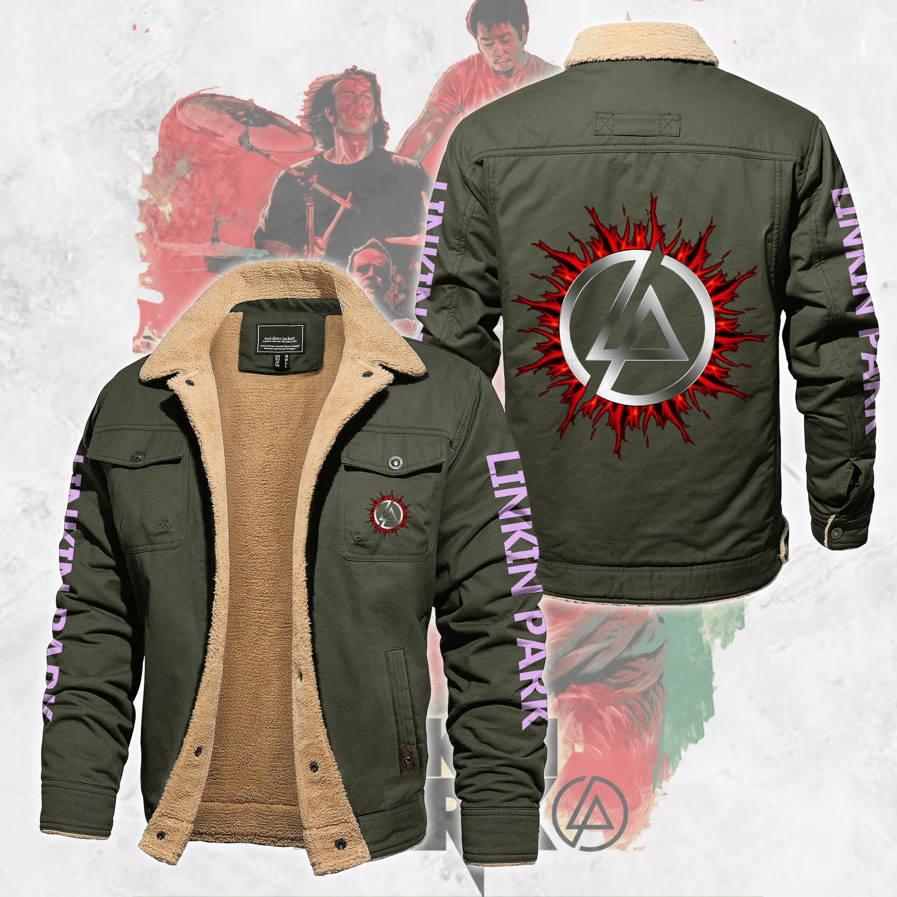 Linkin Park Music Style Fleece Thermal Cotton Jacket For Fans